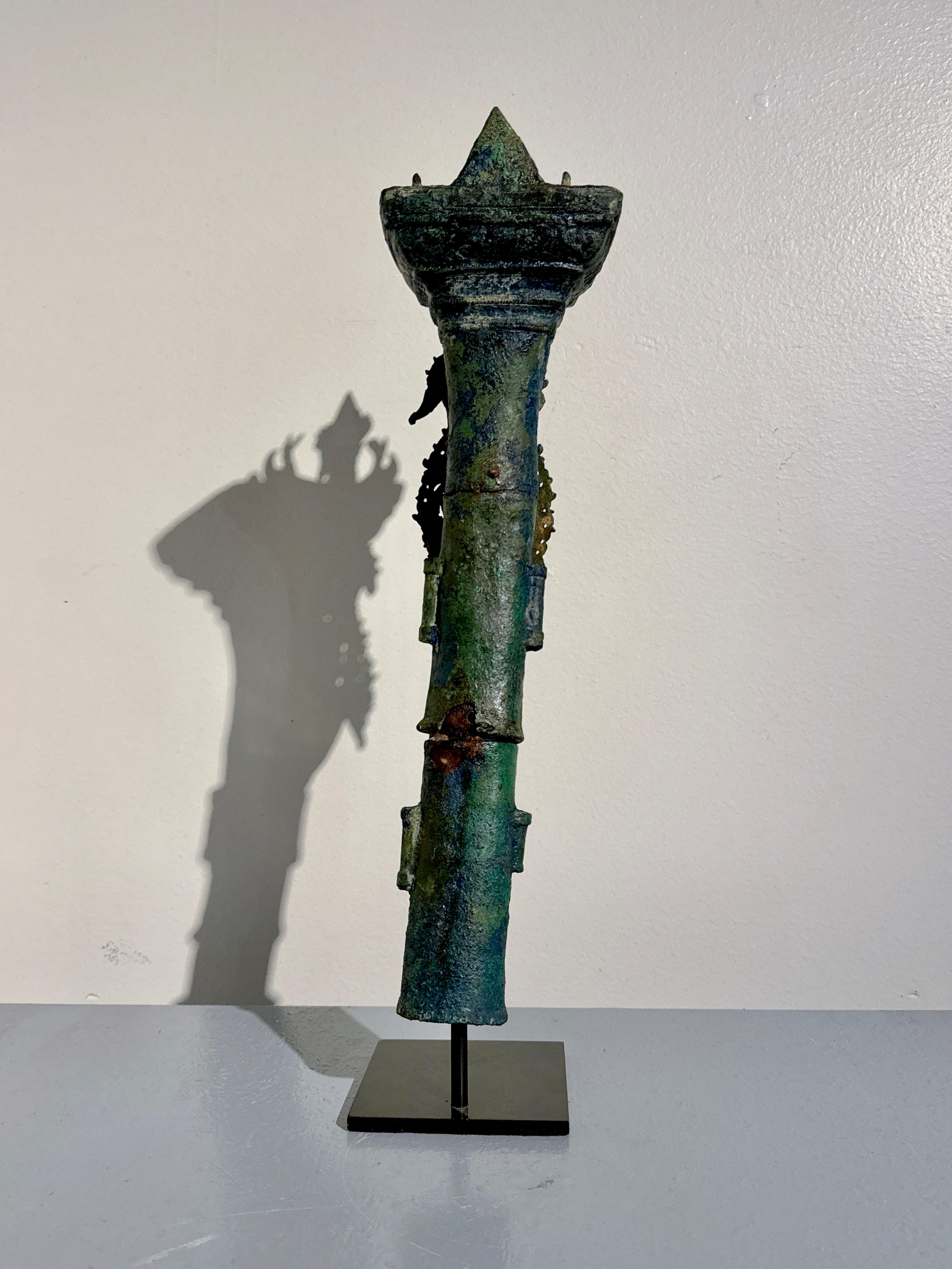 Cast Khmer Bayon Bronze Garuda on Naga Finial, 12th/14th Century, Cambodia For Sale