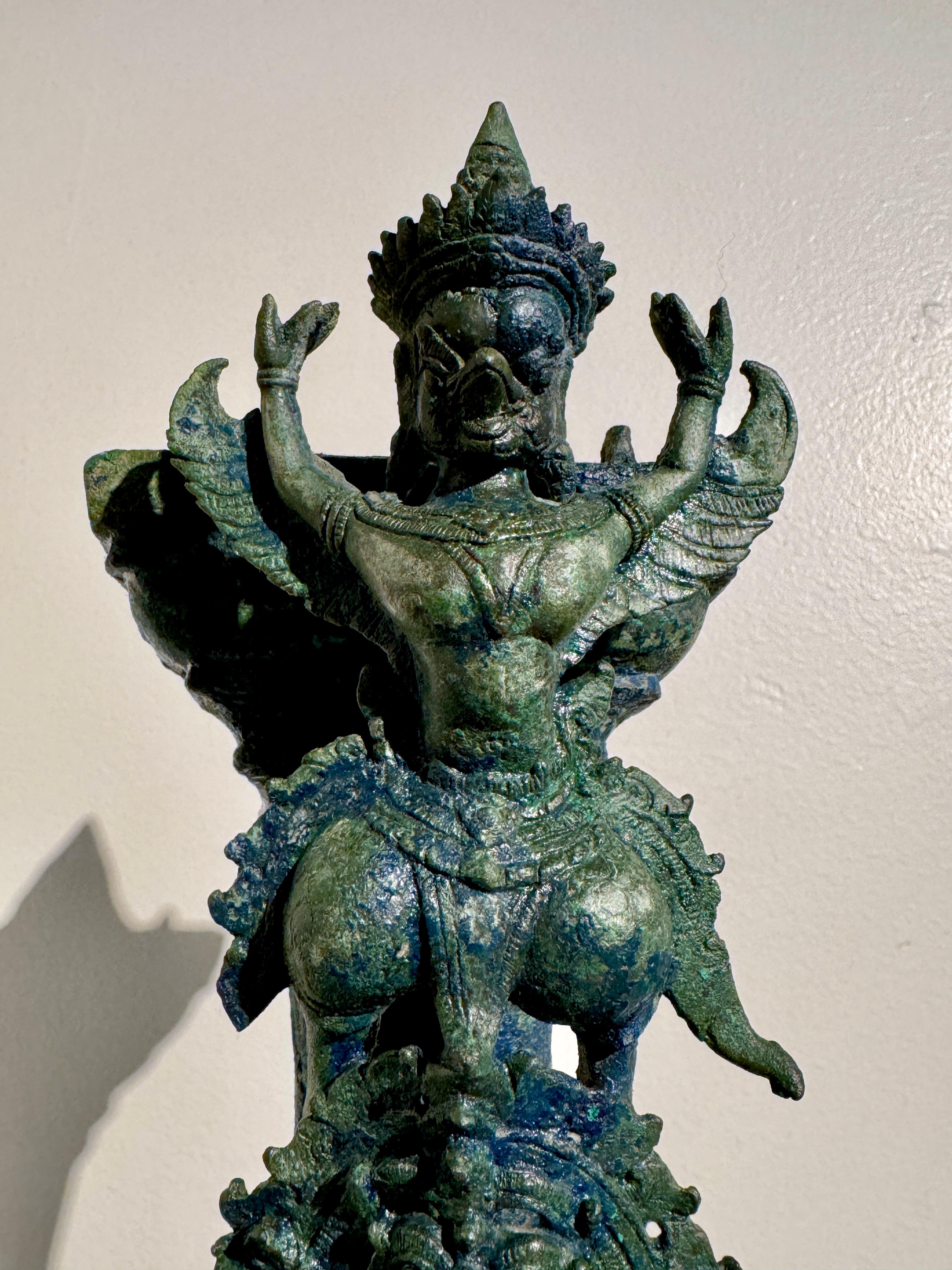 Khmer Bayon Bronze Garuda on Naga Finial, 12th/14th Century, Cambodia For Sale 1