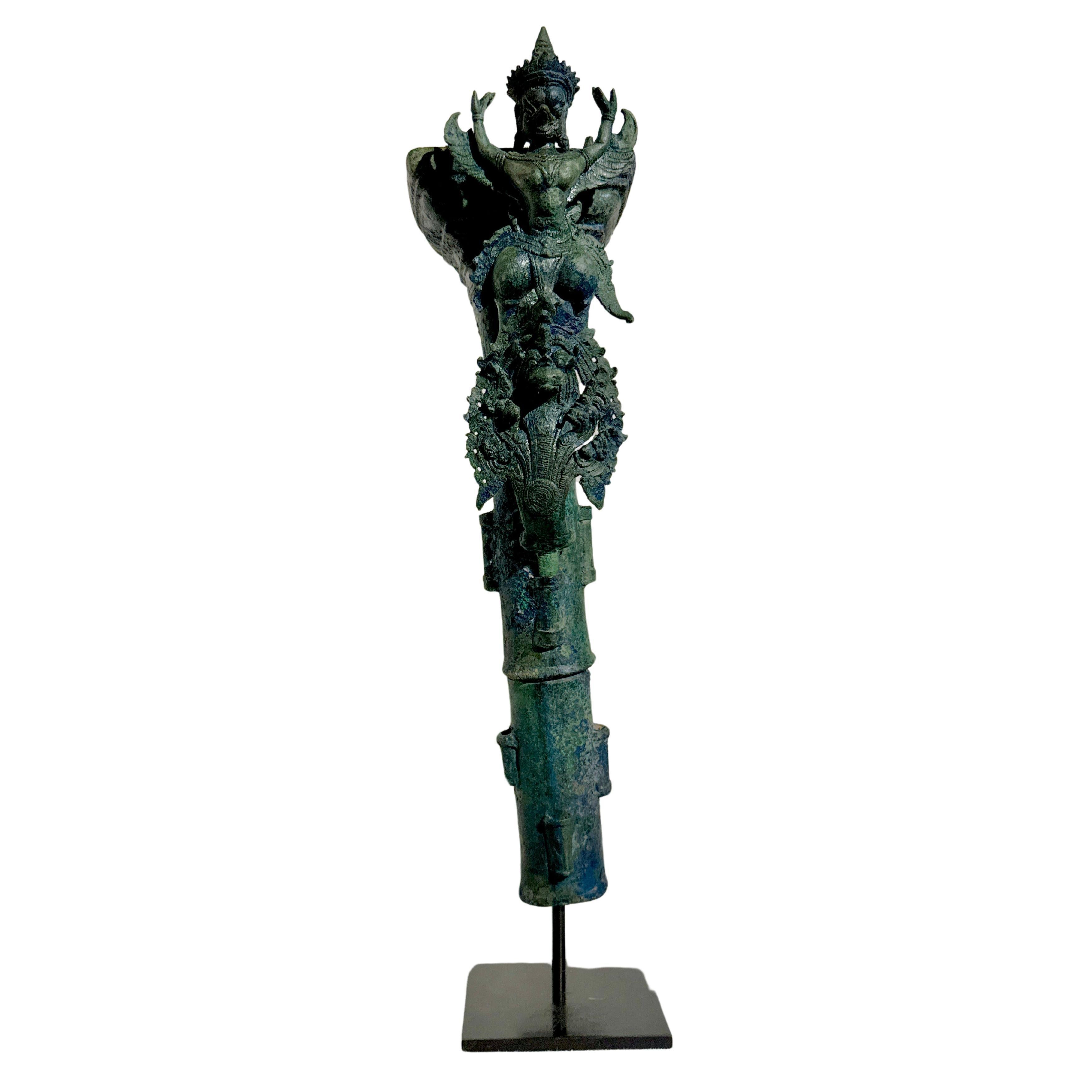 Khmer Bayon Bronze Garuda on Naga Finial, 12th/14th Century, Cambodia