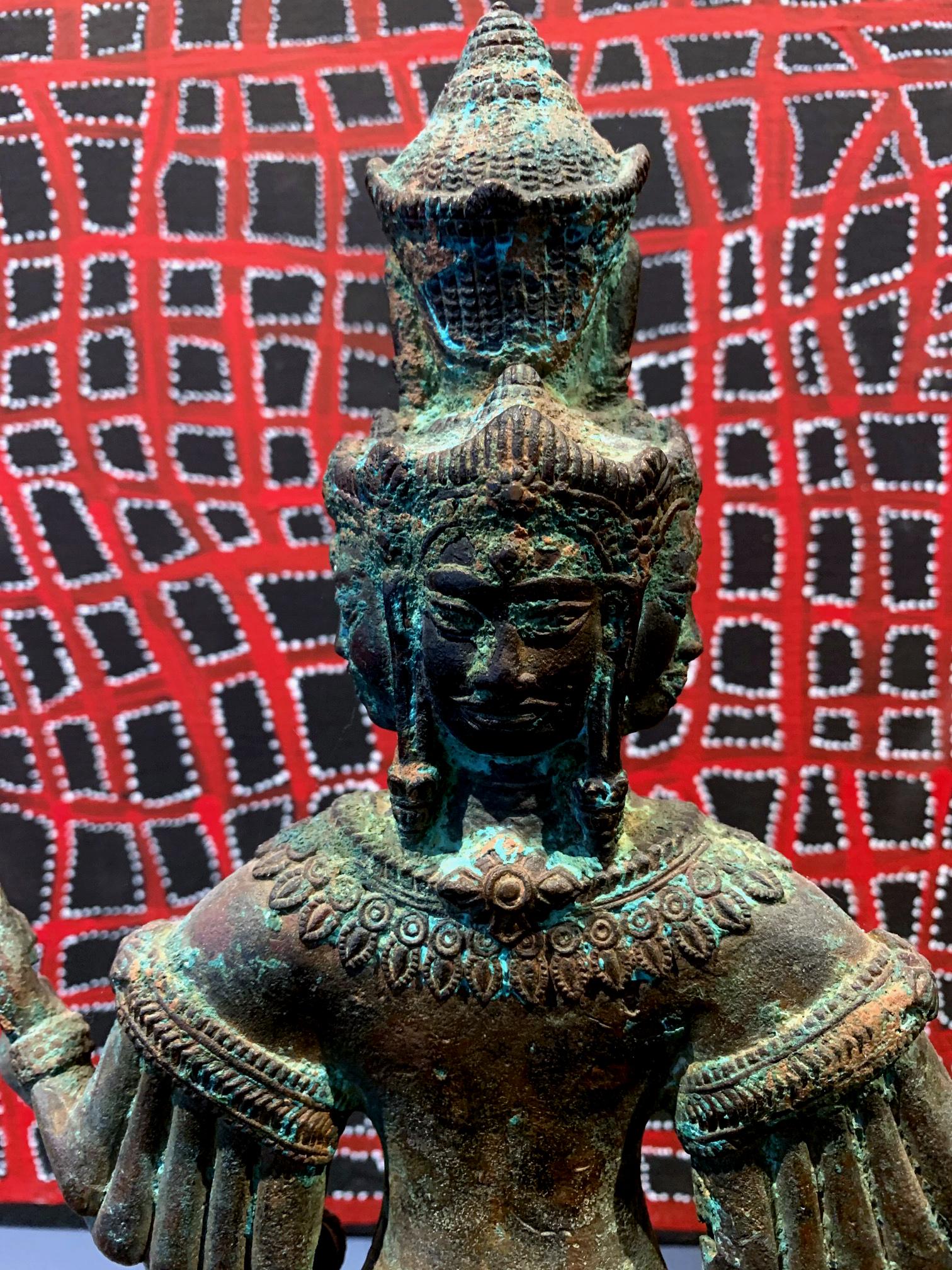 Khmer Bronze Brahma Statue Cambodia In Good Condition In Atlanta, GA
