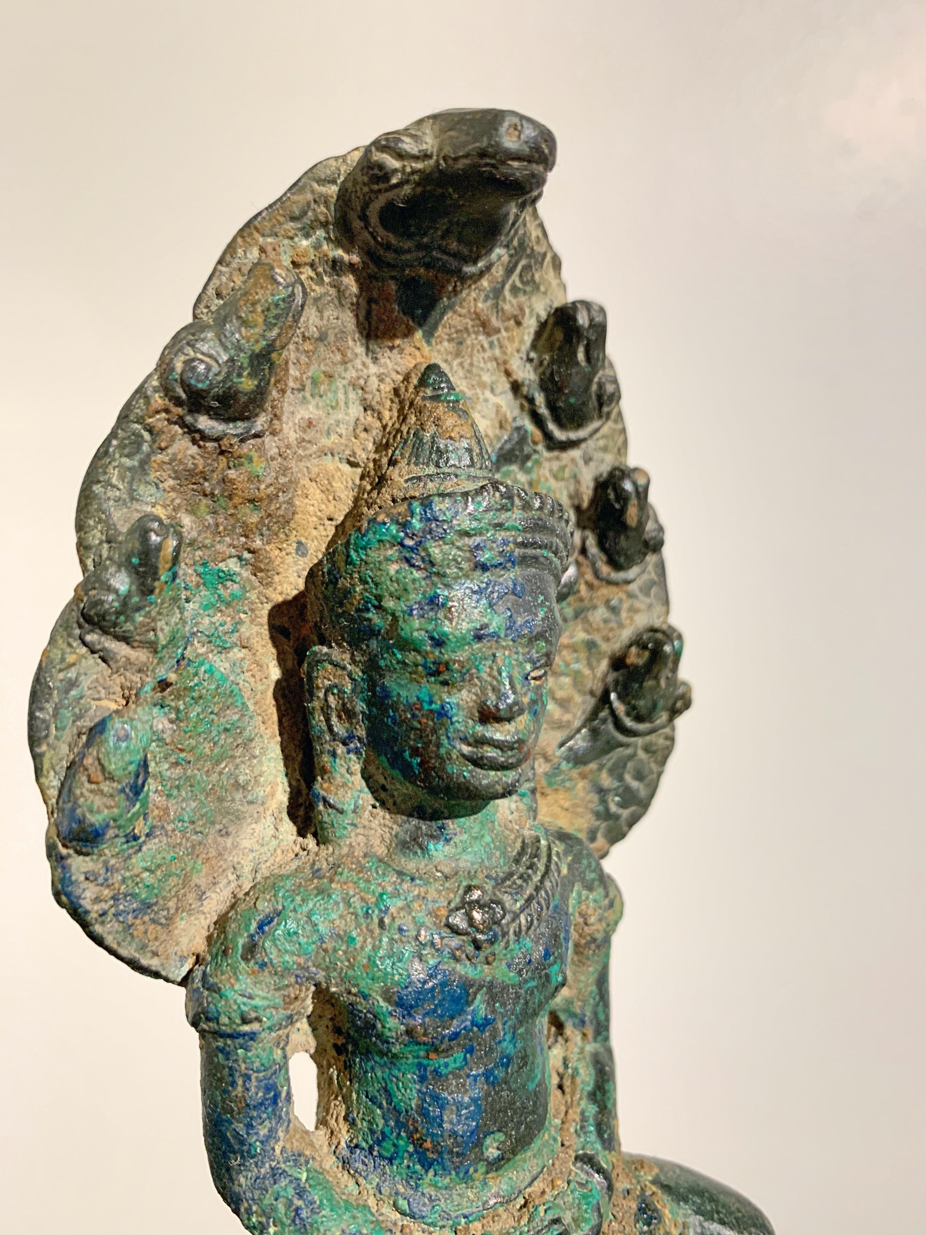 Khmer Bronze Buddha with Naga, Angkor Period, Style of the Bayon, 14th Century 2