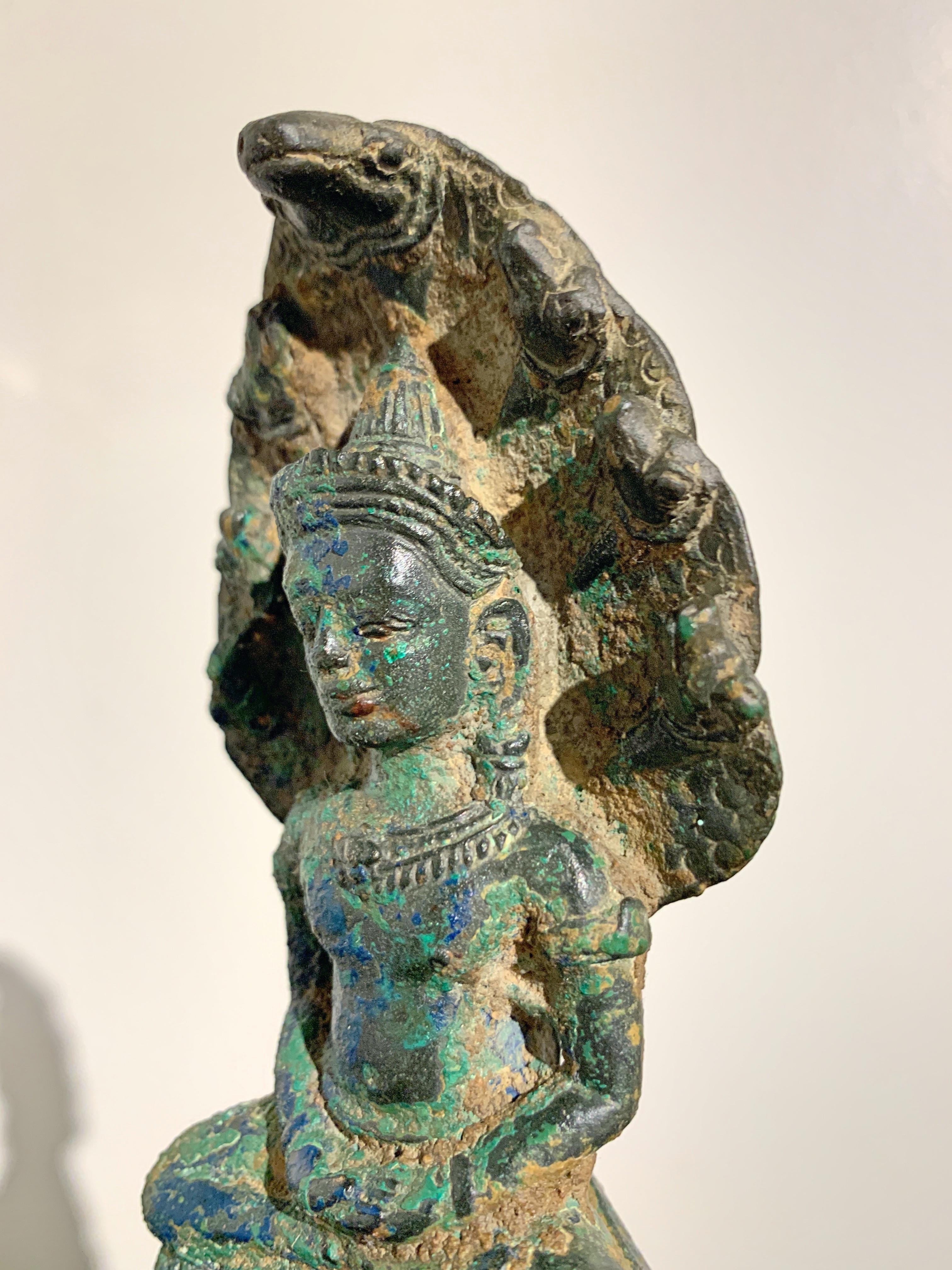 Khmer Bronze Buddha with Naga, Angkor Period, Style of the Bayon, 14th Century 3