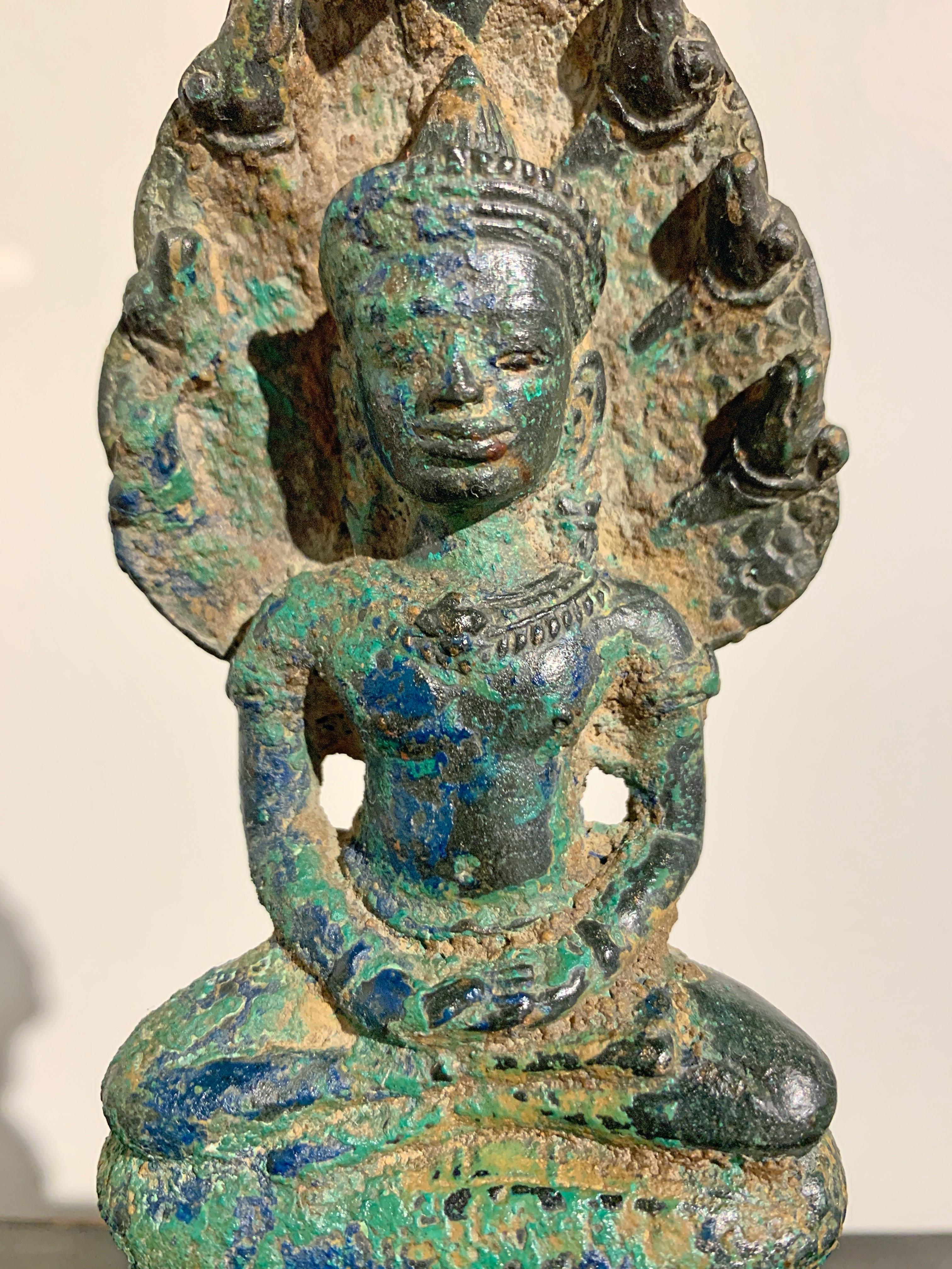 Khmer Bronze Buddha with Naga, Angkor Period, Style of the Bayon, 14th Century 4