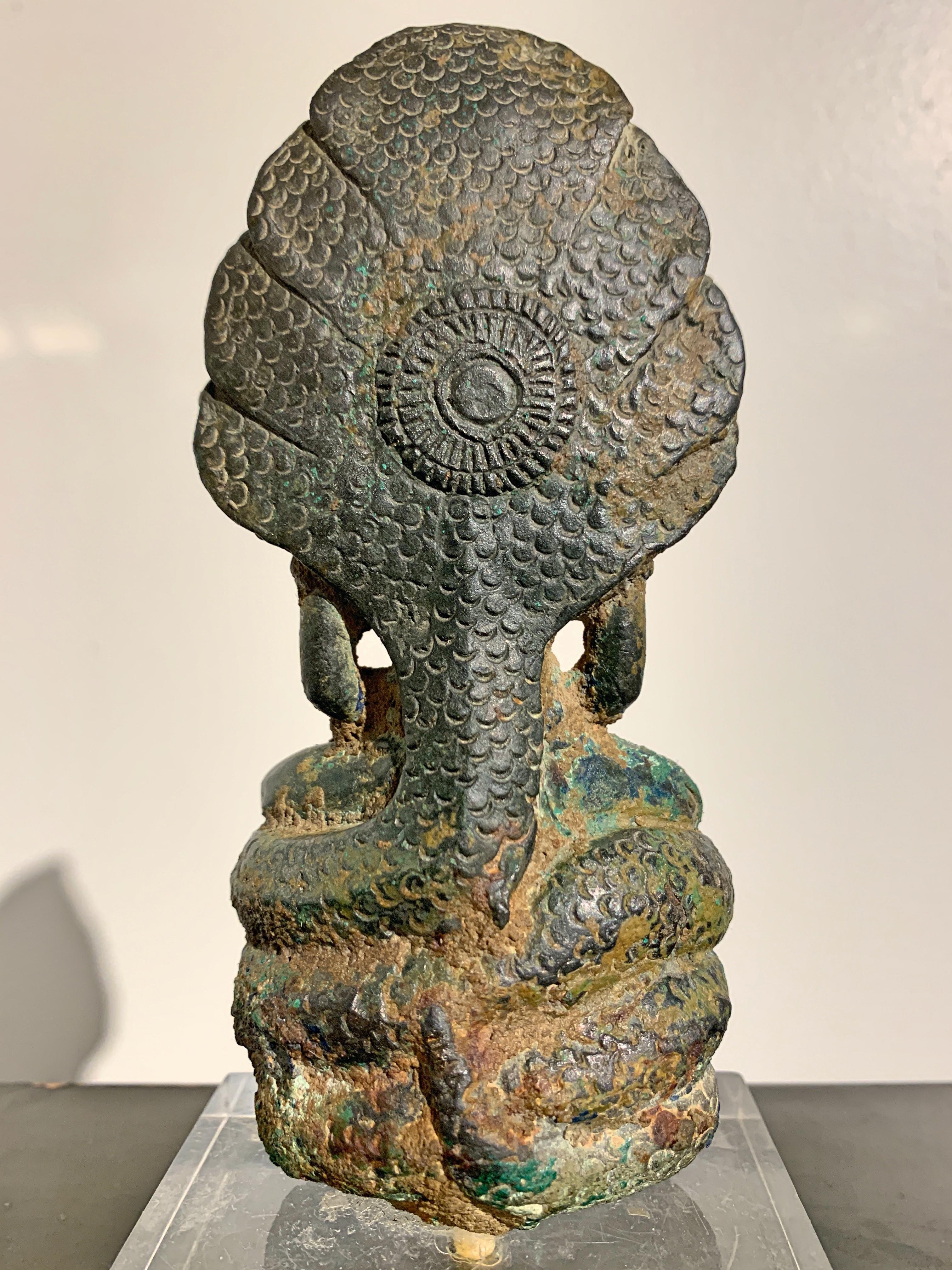 Khmer Bronze Buddha with Naga, Angkor Period, Style of the Bayon, 14th Century 6