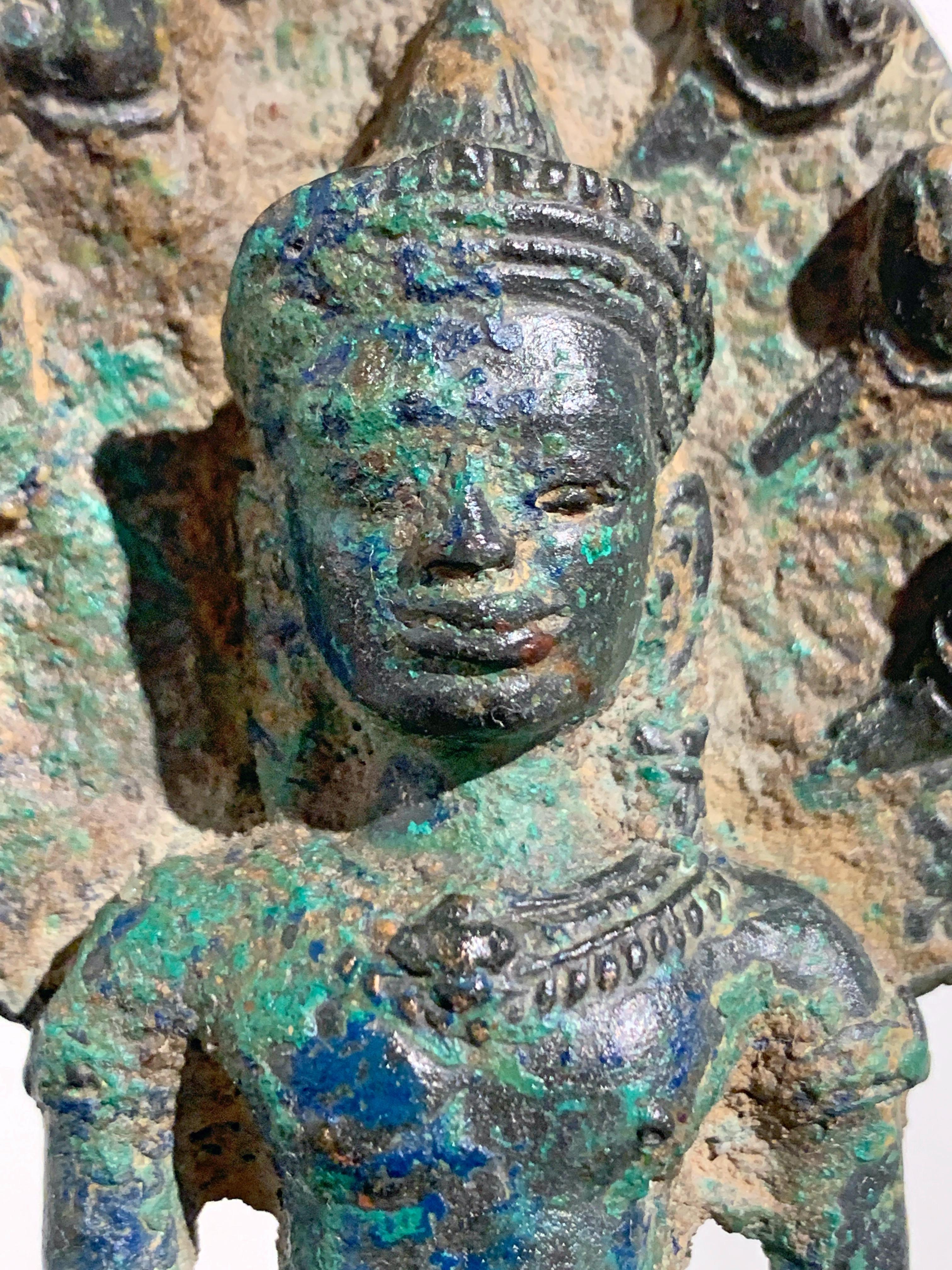 18th Century and Earlier Khmer Bronze Buddha with Naga, Angkor Period, Style of the Bayon, 14th Century