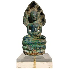 Bouddha cambodgien en bronze avec Naga:: période angkor:: style Bayon:: XIVe siècle