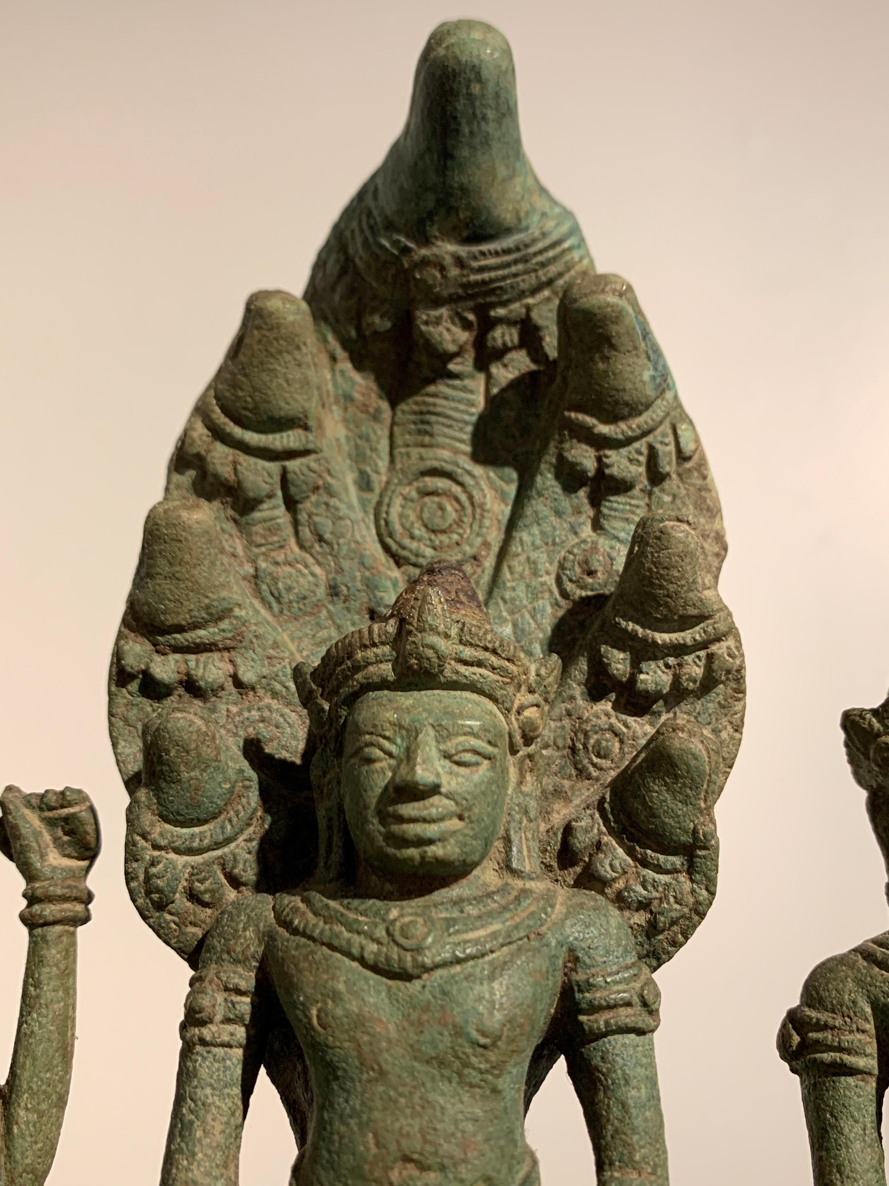 Khmer Bronze Buddhist Triad, Style of the Bayon, 12th-13th Century, Cambodia For Sale 1