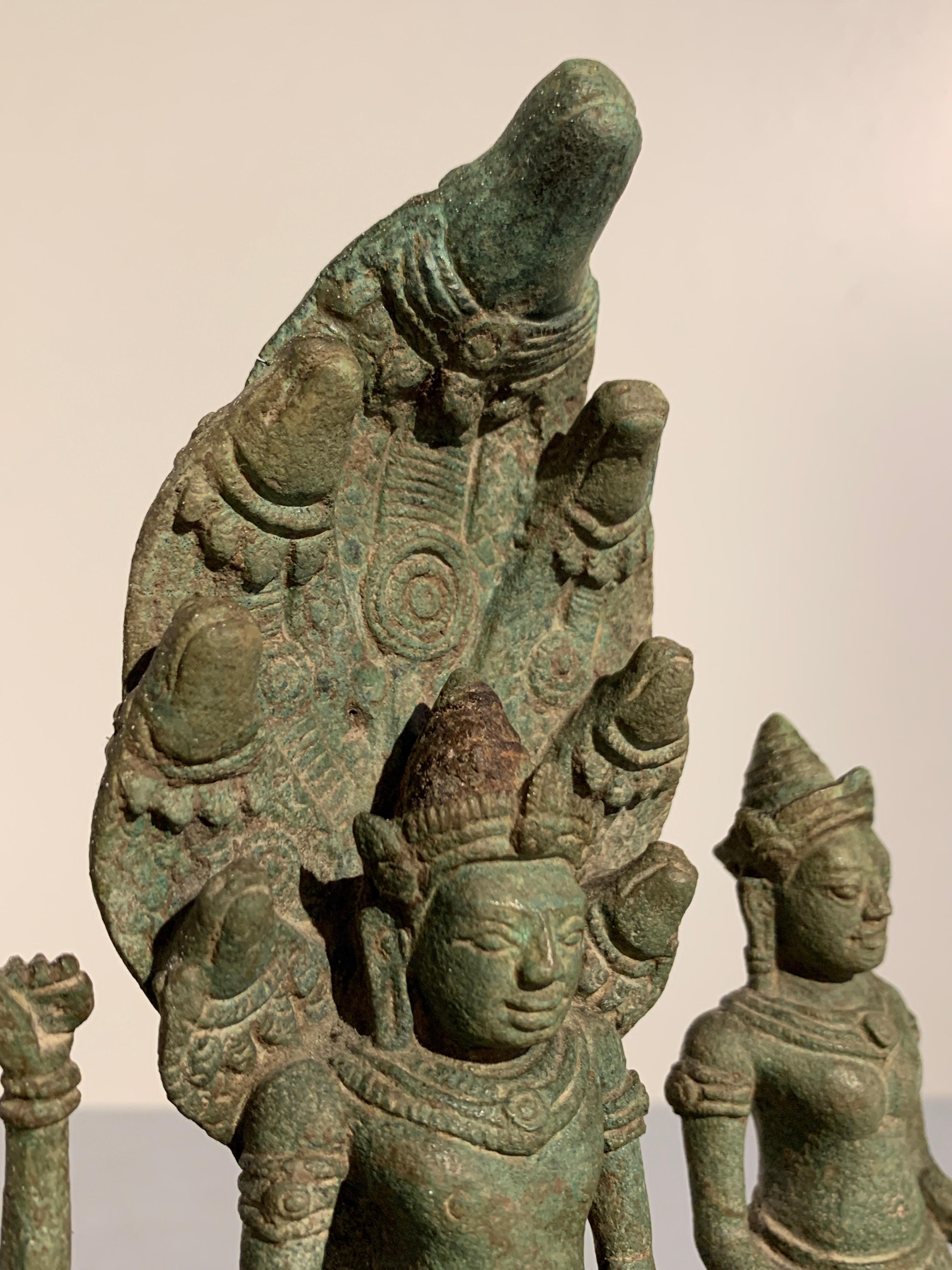 Khmer Bronze Buddhist Triad, Style of the Bayon, 12th-13th Century, Cambodia For Sale 2