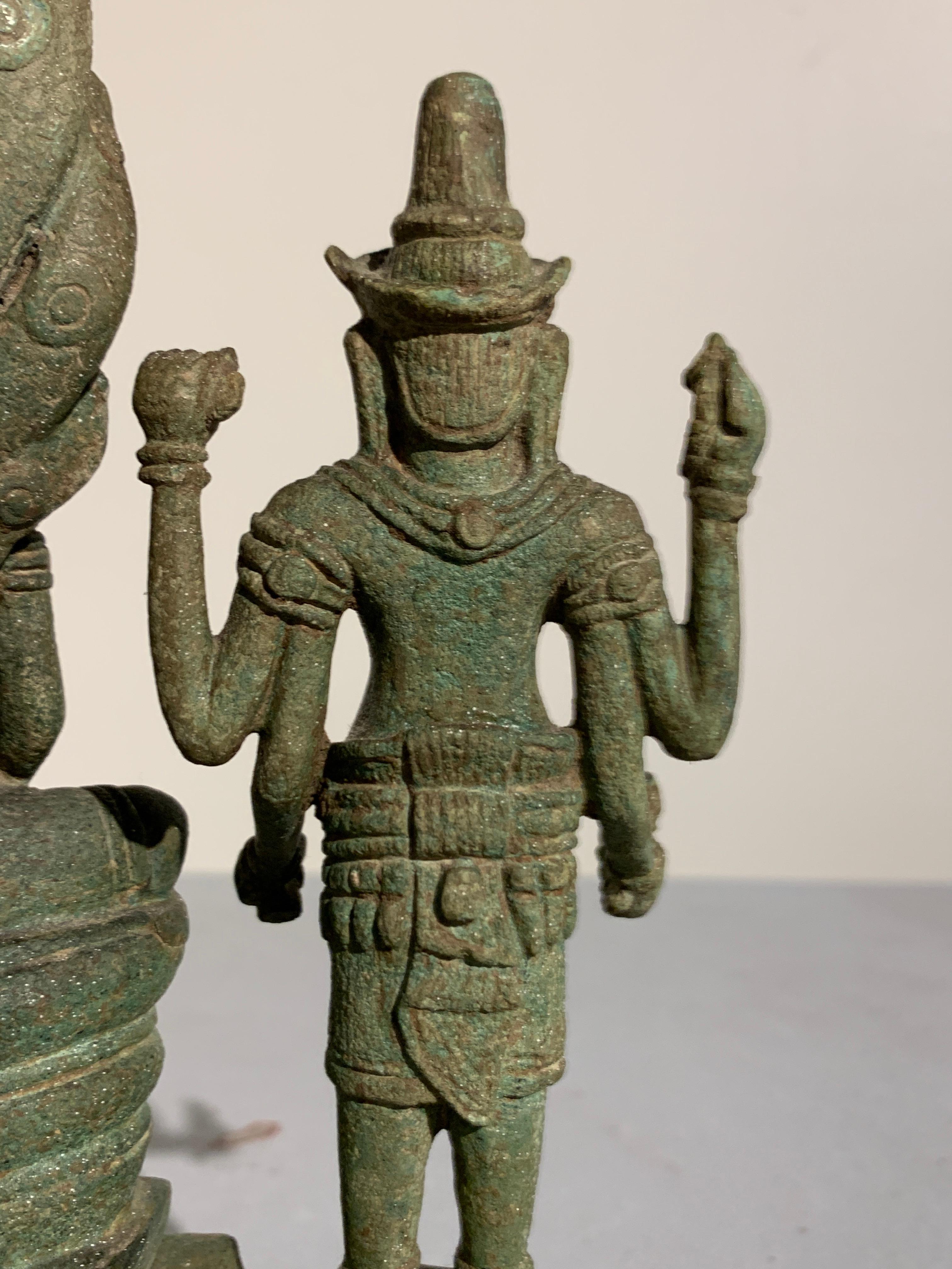 Khmer Bronze Buddhist Triad, Style of the Bayon, 12th-13th Century, Cambodia For Sale 7