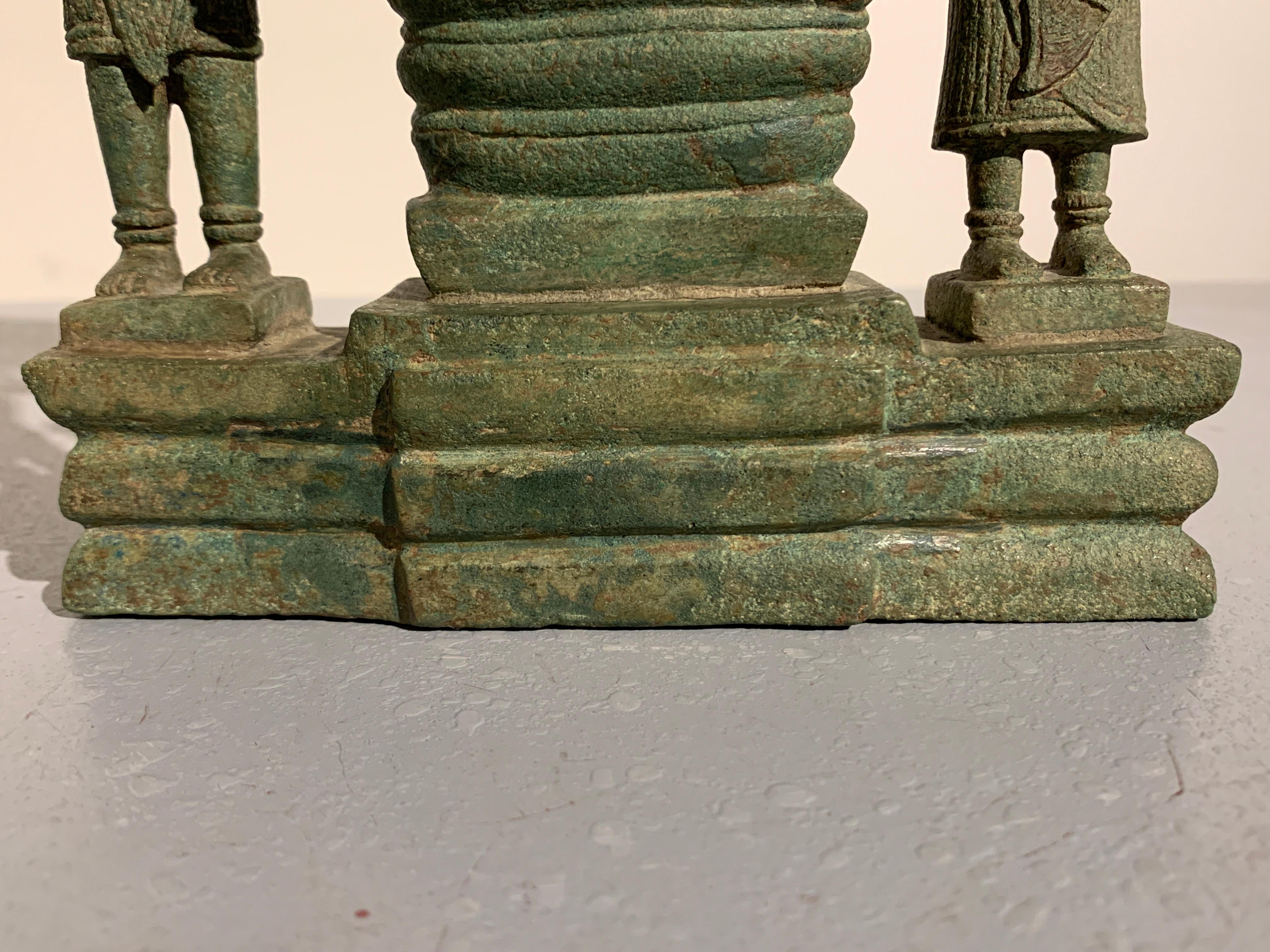 Khmer Bronze Buddhist Triad, Style of the Bayon, 12th-13th Century, Cambodia For Sale 9