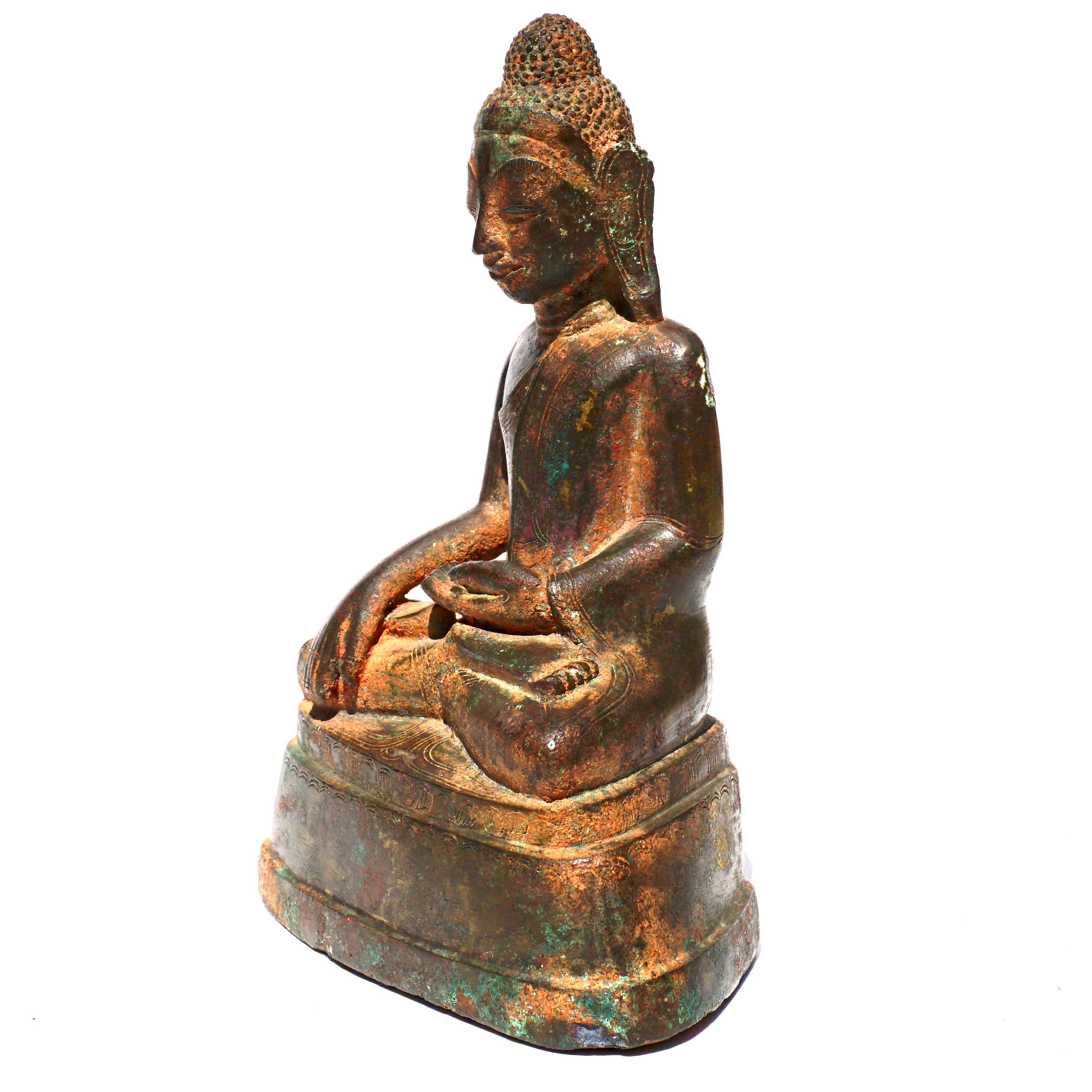 Cambodian Khmer Bronze Maitreya Buddha 17th/18th Century with Writings For Sale