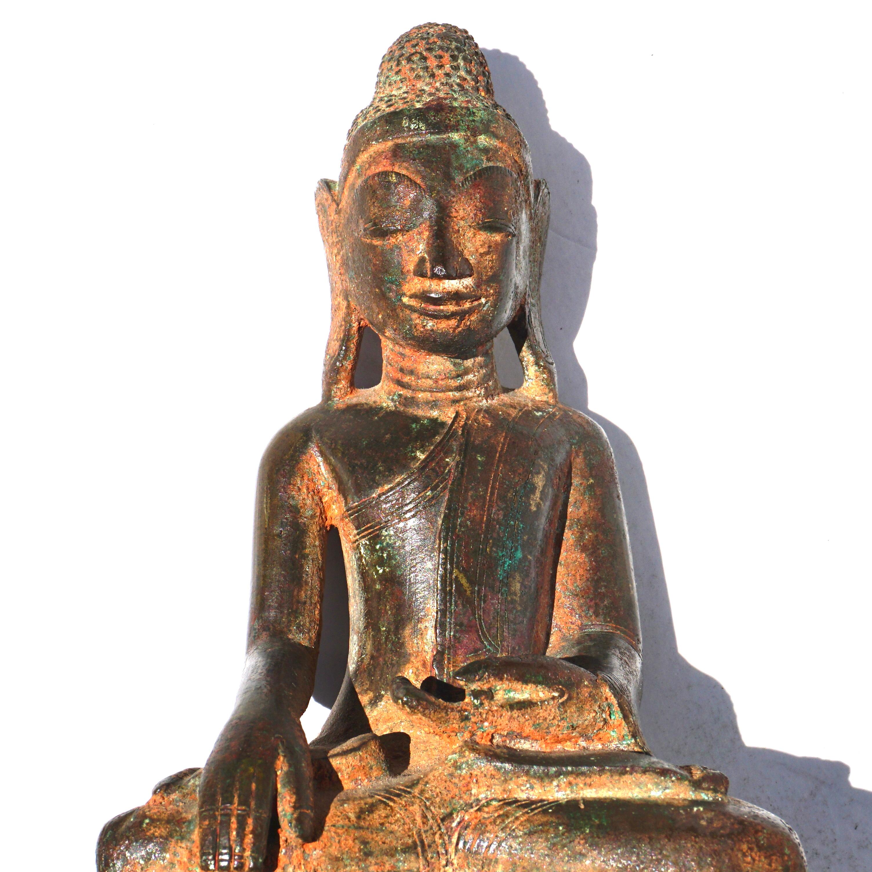 18th Century and Earlier Khmer Bronze Maitreya Buddha 17th/18th Century with Writings For Sale