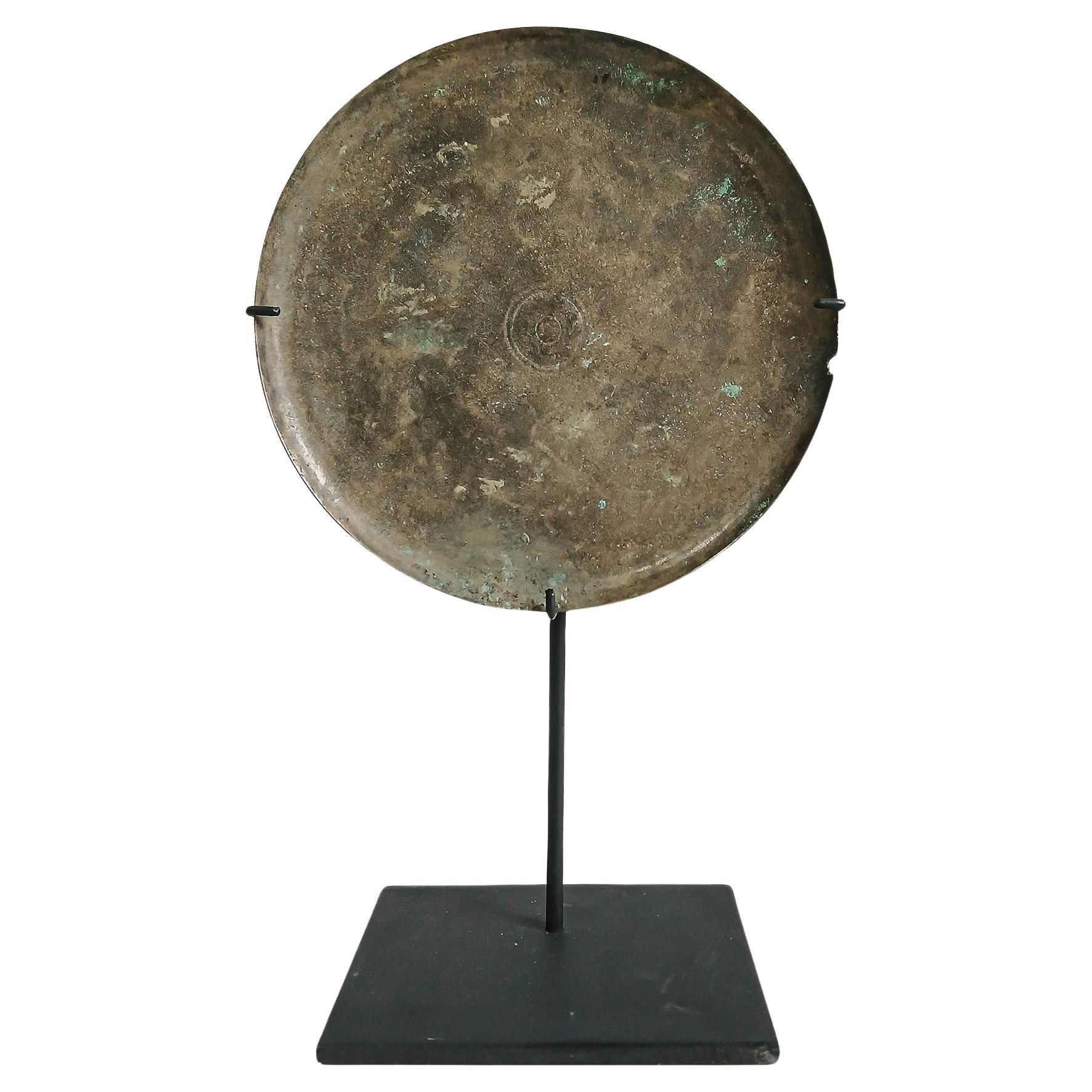 Khmer Bronze Mirror, Hand-Crafted in Cambodia, 14th - 15th Century