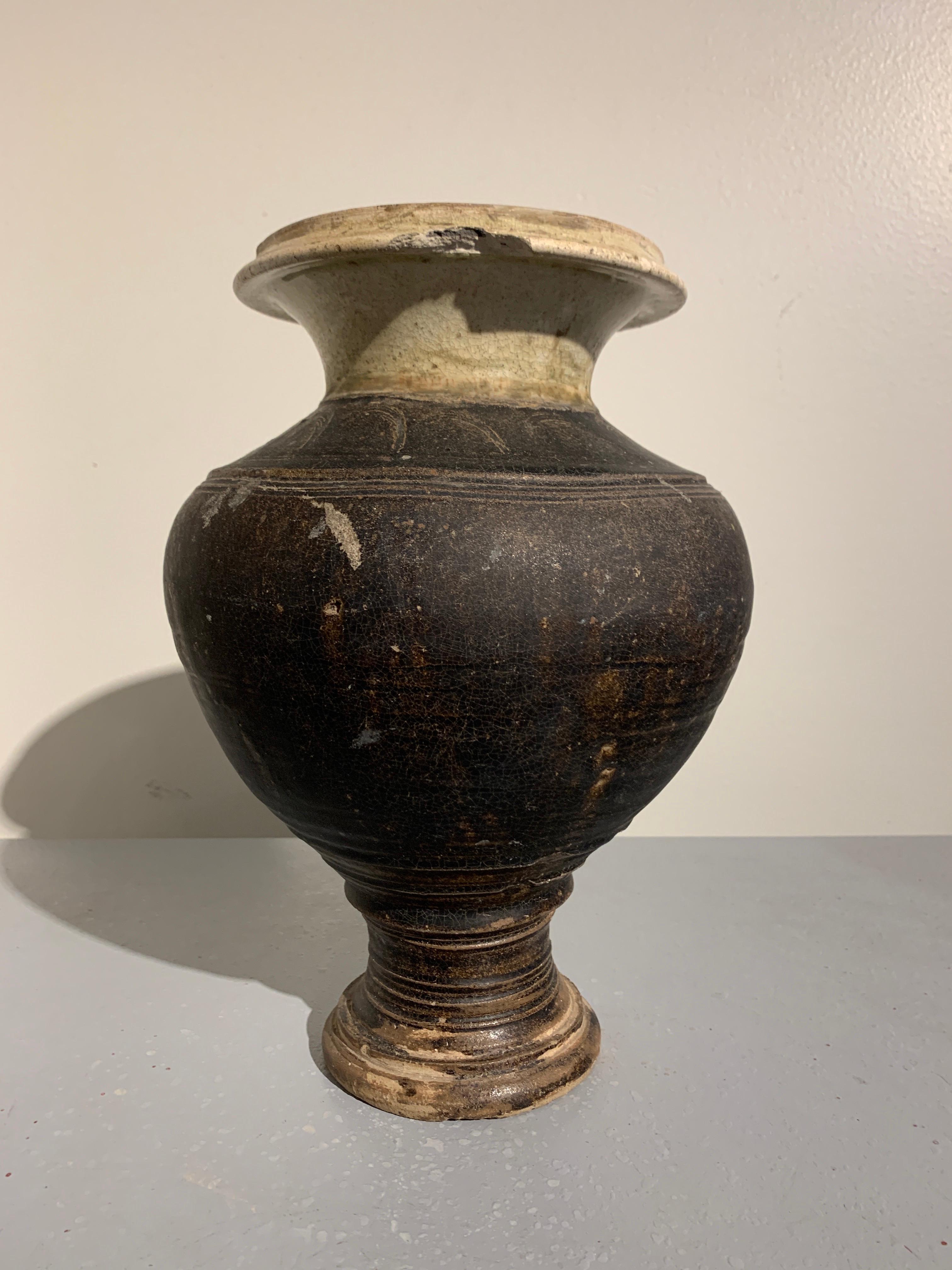 Cambodian Khmer Brown and Celadon Glazed Vase, Angkor Wat Period, 11th-12th Century