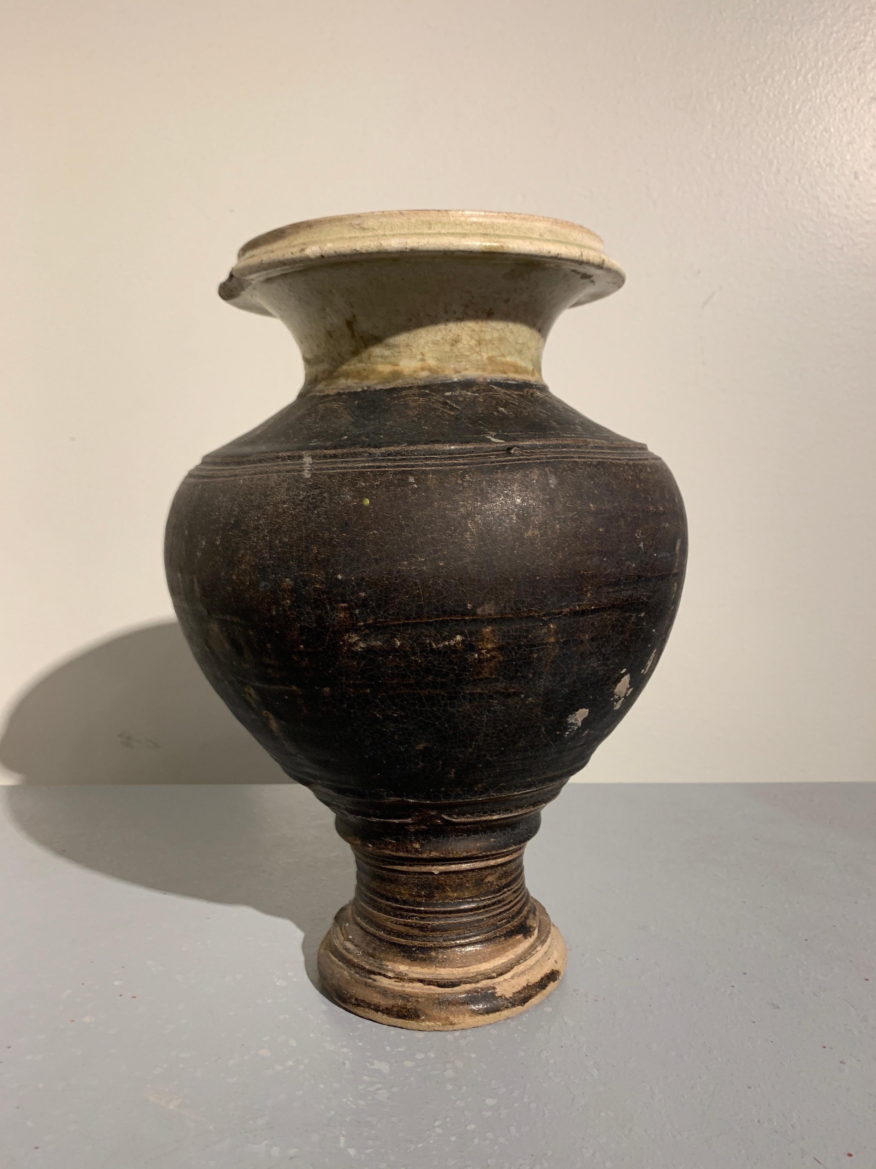 Fired Khmer Brown and Celadon Glazed Vase, Angkor Wat Period, 11th-12th Century