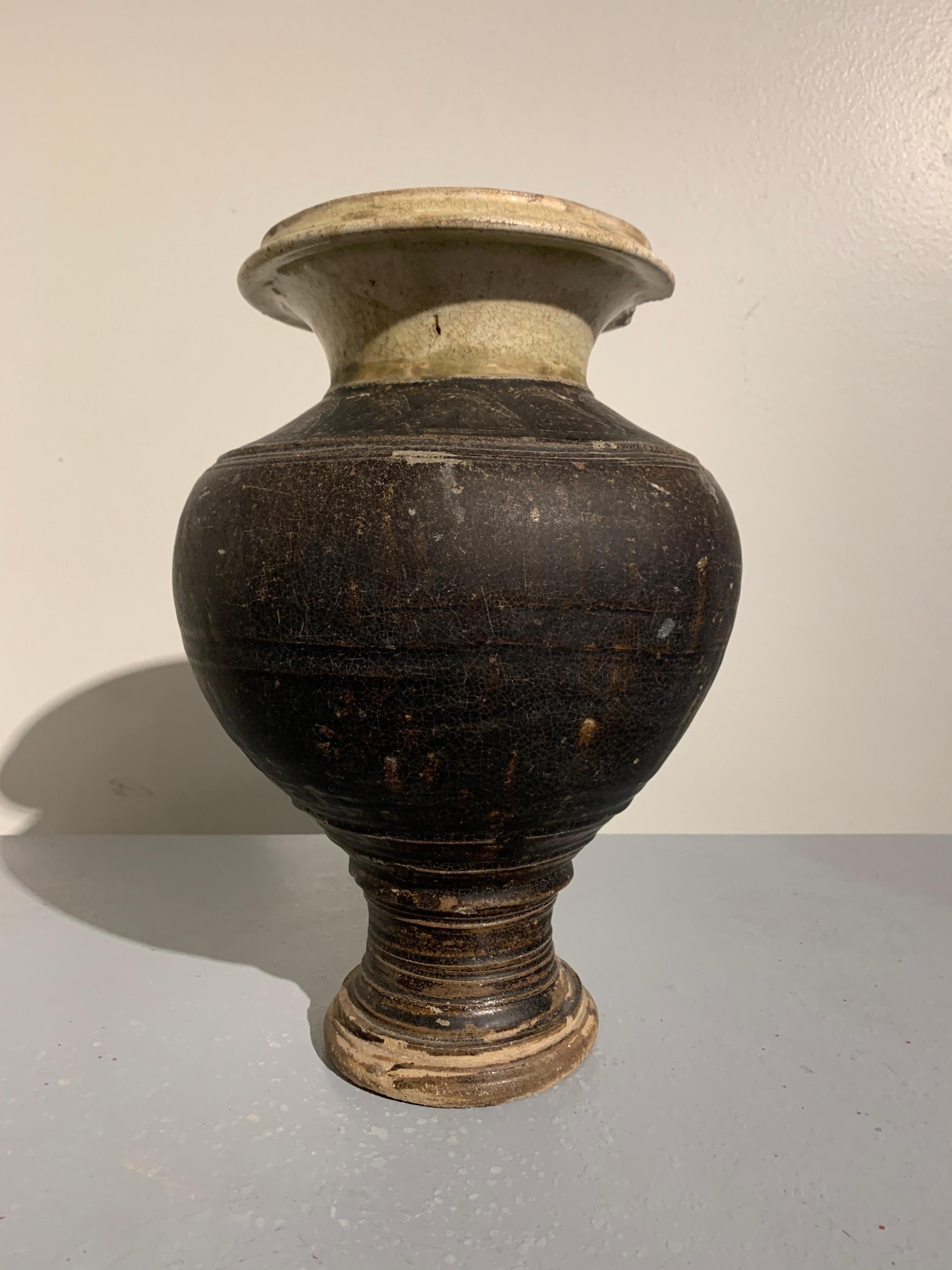 18th Century and Earlier Khmer Brown and Celadon Glazed Vase, Angkor Wat Period, 11th-12th Century