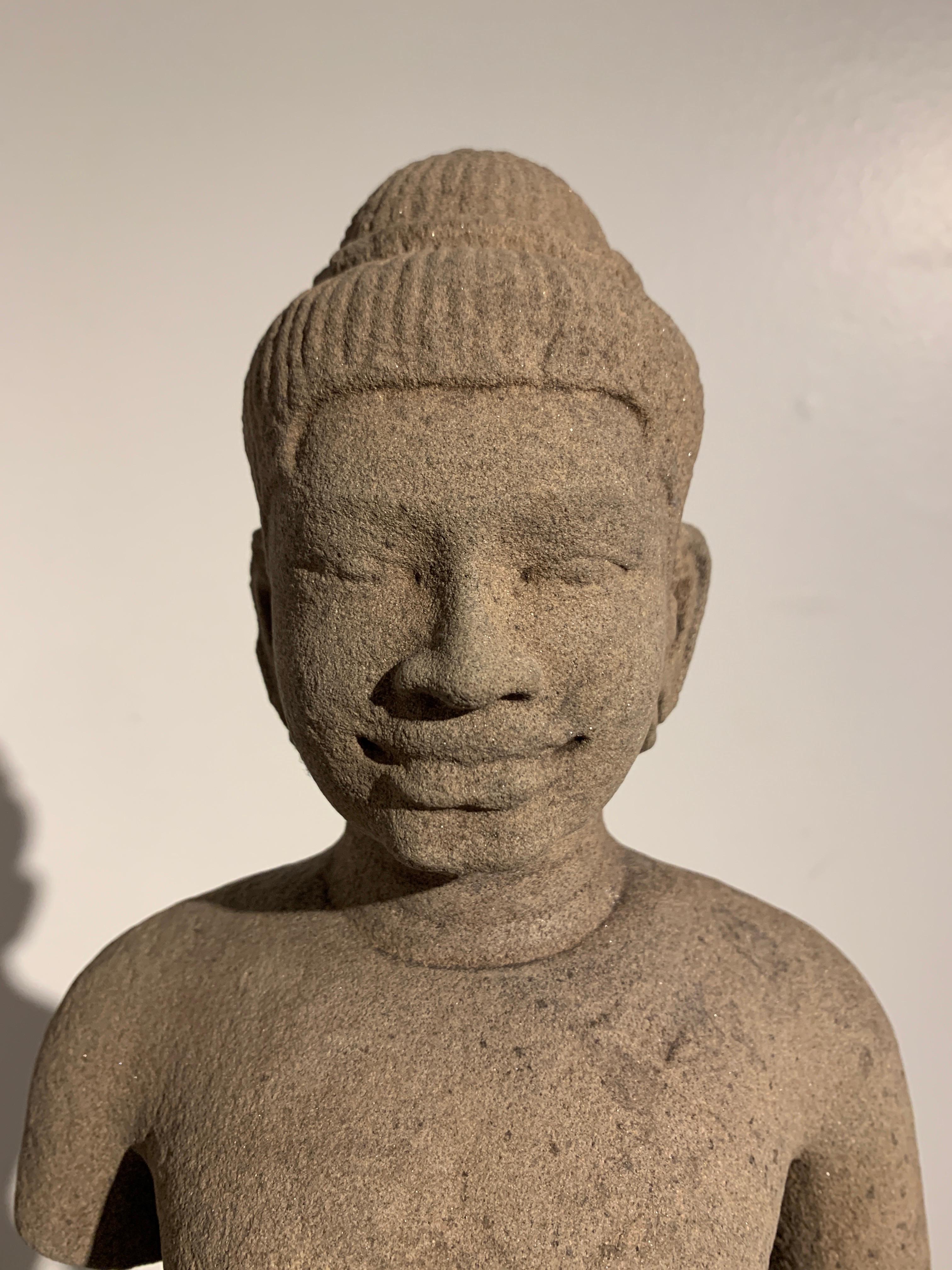 Khmer Carved Sandstone Male Deity, Style of the Baphoun, 11th Century For Sale 3