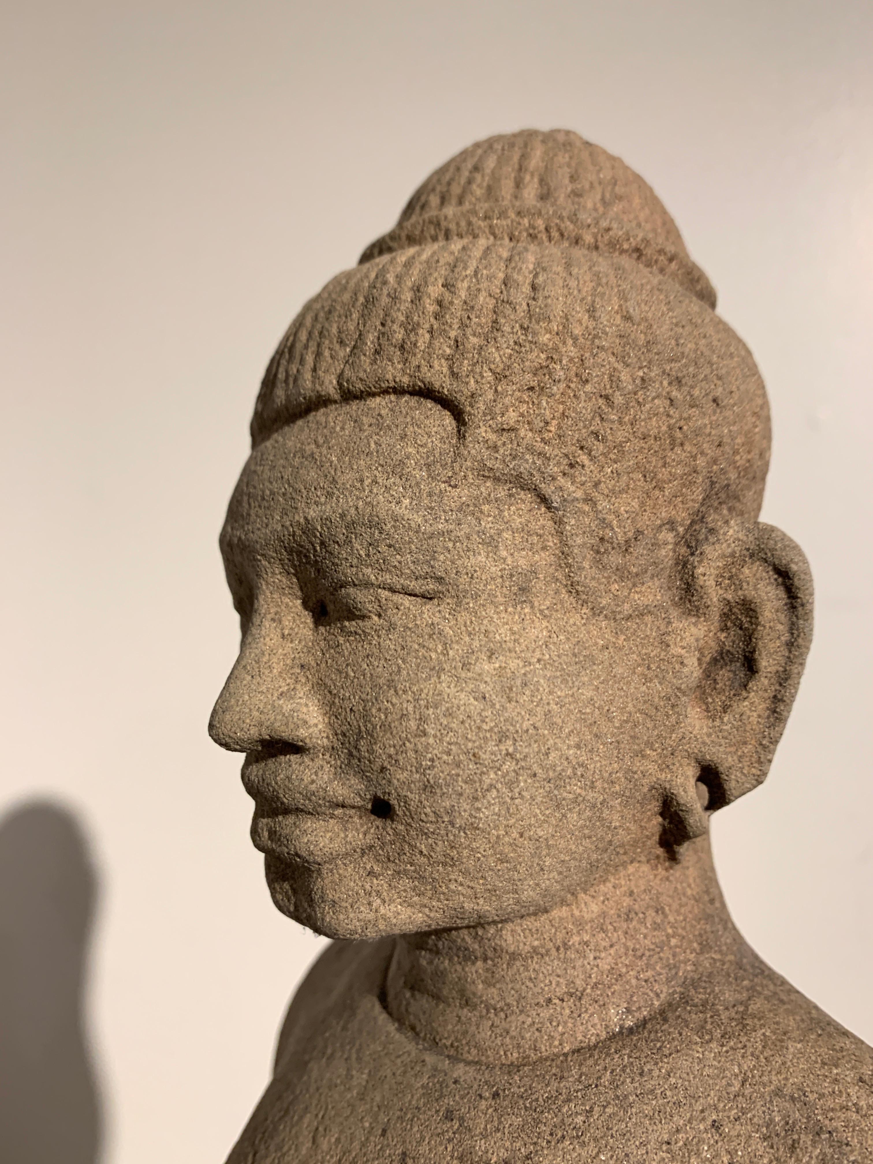 Khmer Carved Sandstone Male Deity, Style of the Baphoun, 11th Century For Sale 7