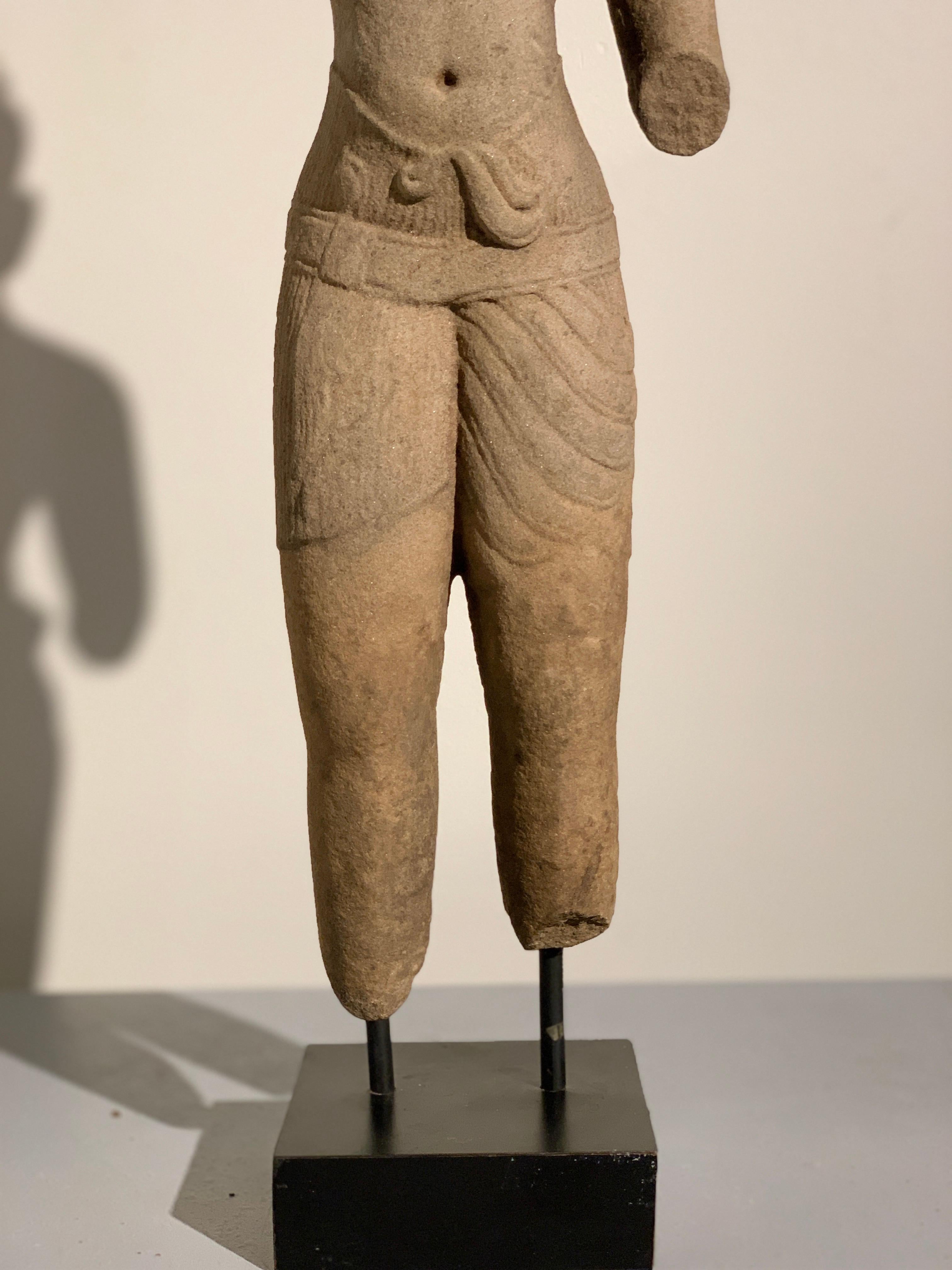 Khmer Carved Sandstone Male Deity, Style of the Baphoun, 11th Century For Sale 1