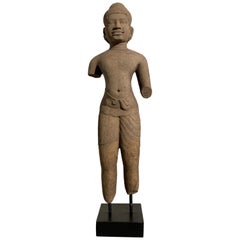 Antique Khmer Carved Sandstone Male Deity, Style of the Baphoun, 11th Century