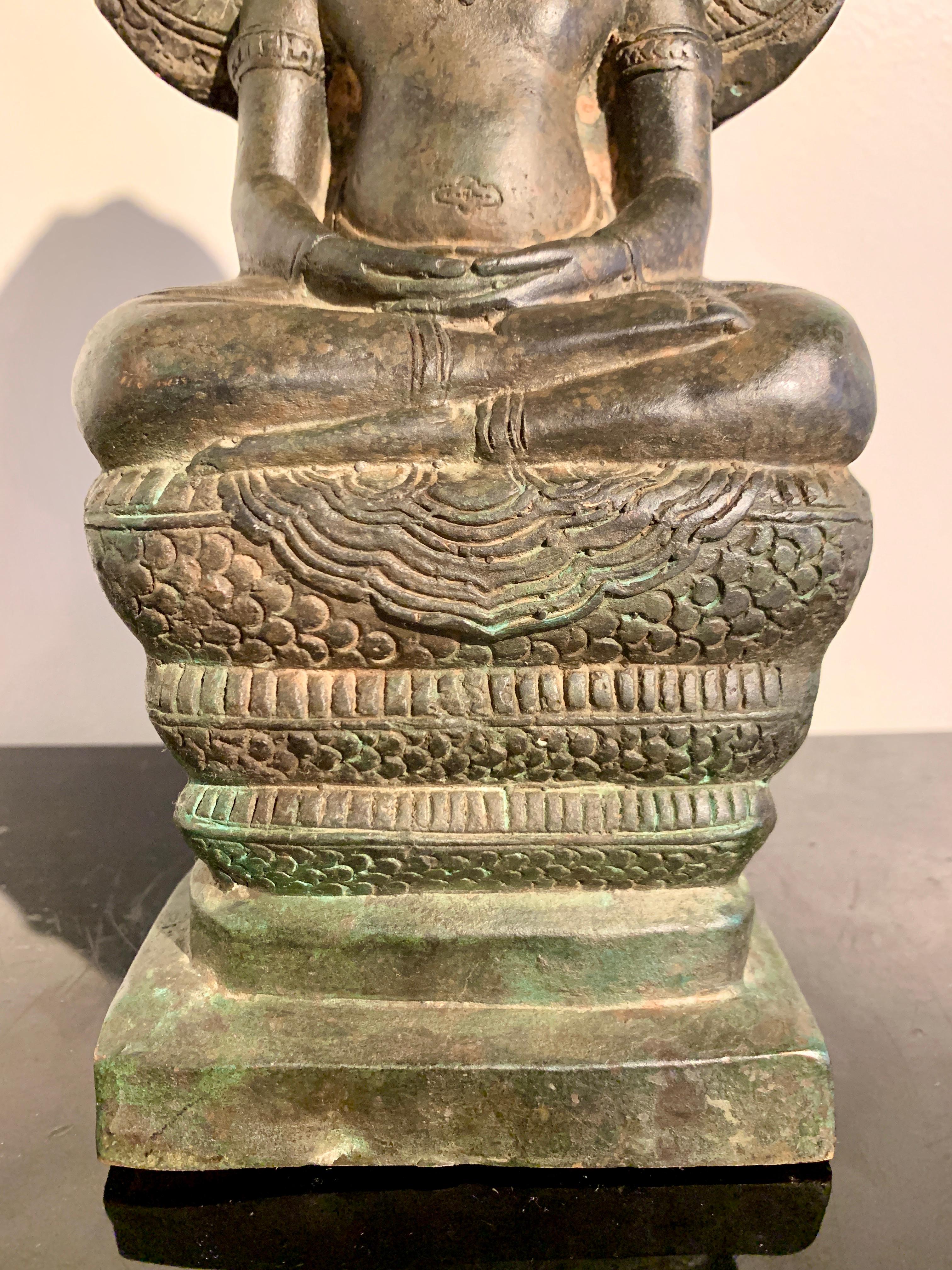 Khmer Cast Bronze Buddha Sheltered by Naga, 19th Century, Cambodia  For Sale 6