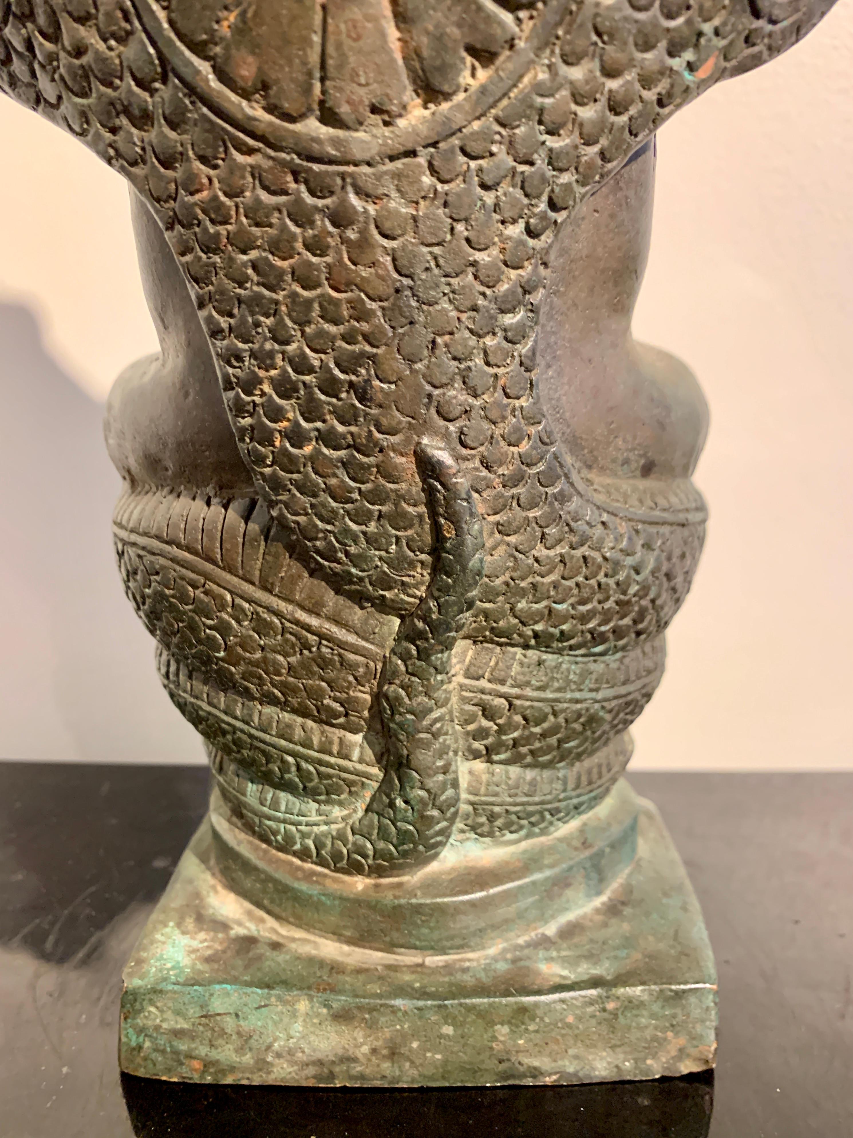 Khmer Cast Bronze Buddha Sheltered by Naga, 19th Century, Cambodia  For Sale 7
