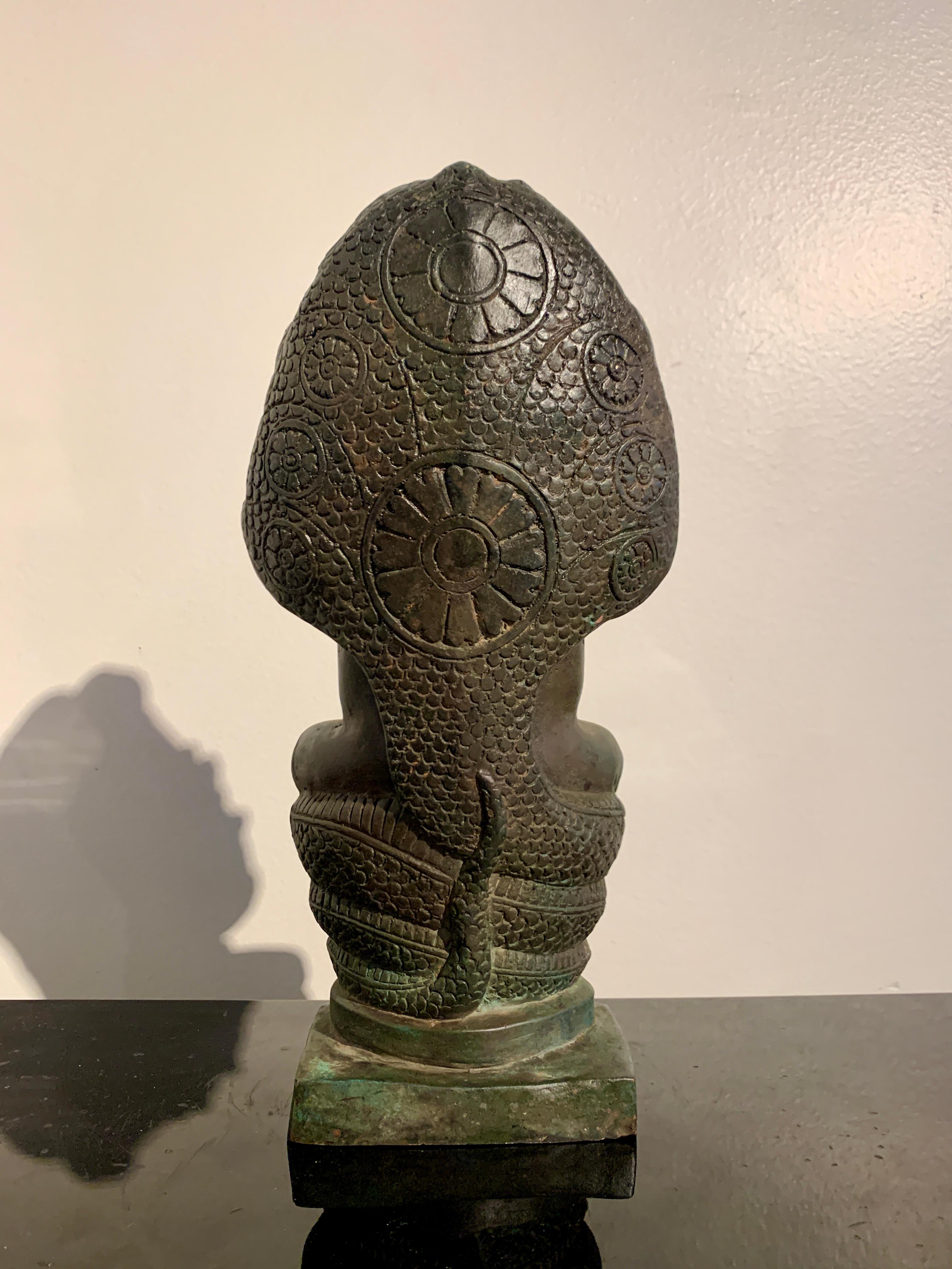 Khmer Cast Bronze Buddha Sheltered by Naga, 19th Century, Cambodia  For Sale 2
