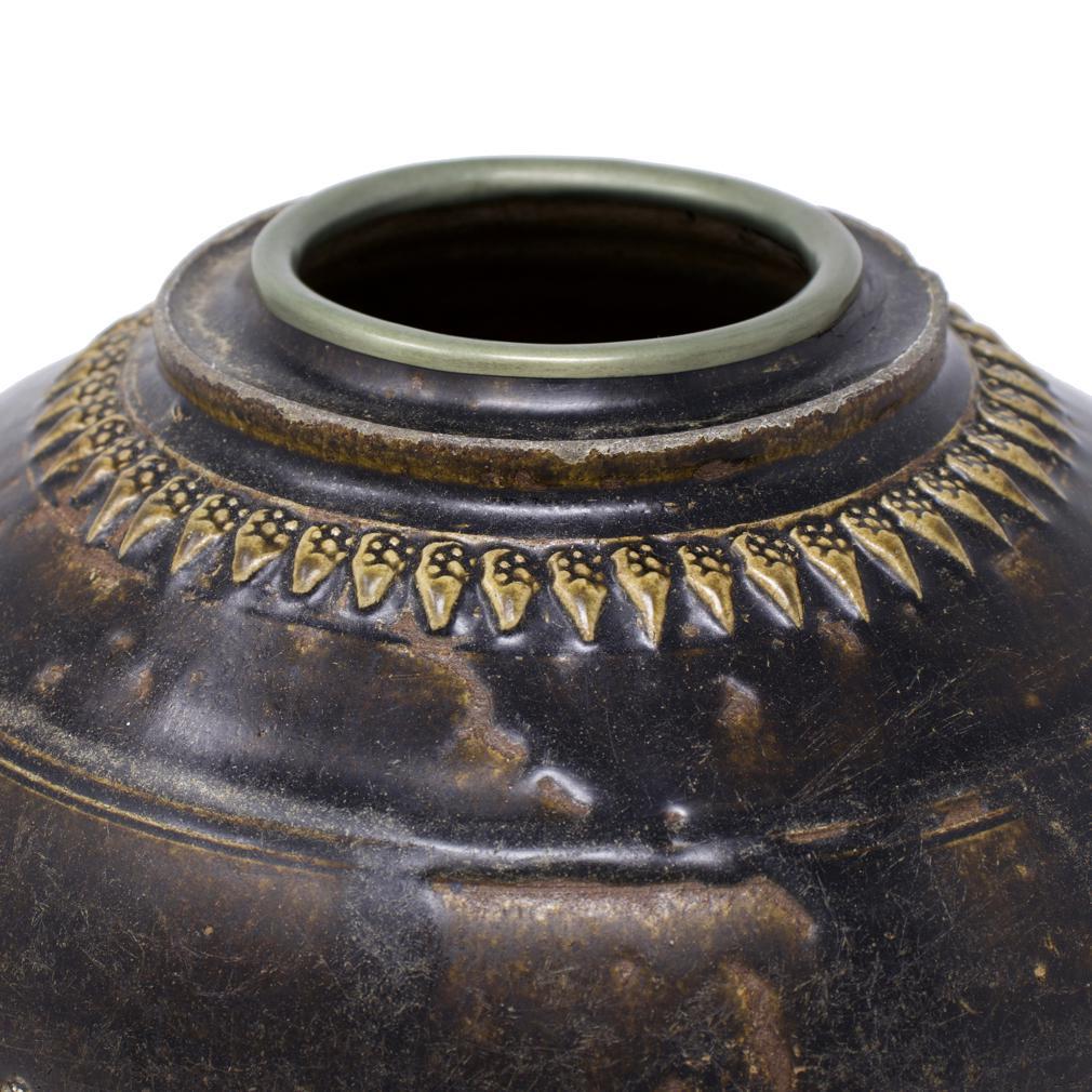 Glazed Khmer Pedestal Jar, 12th century For Sale