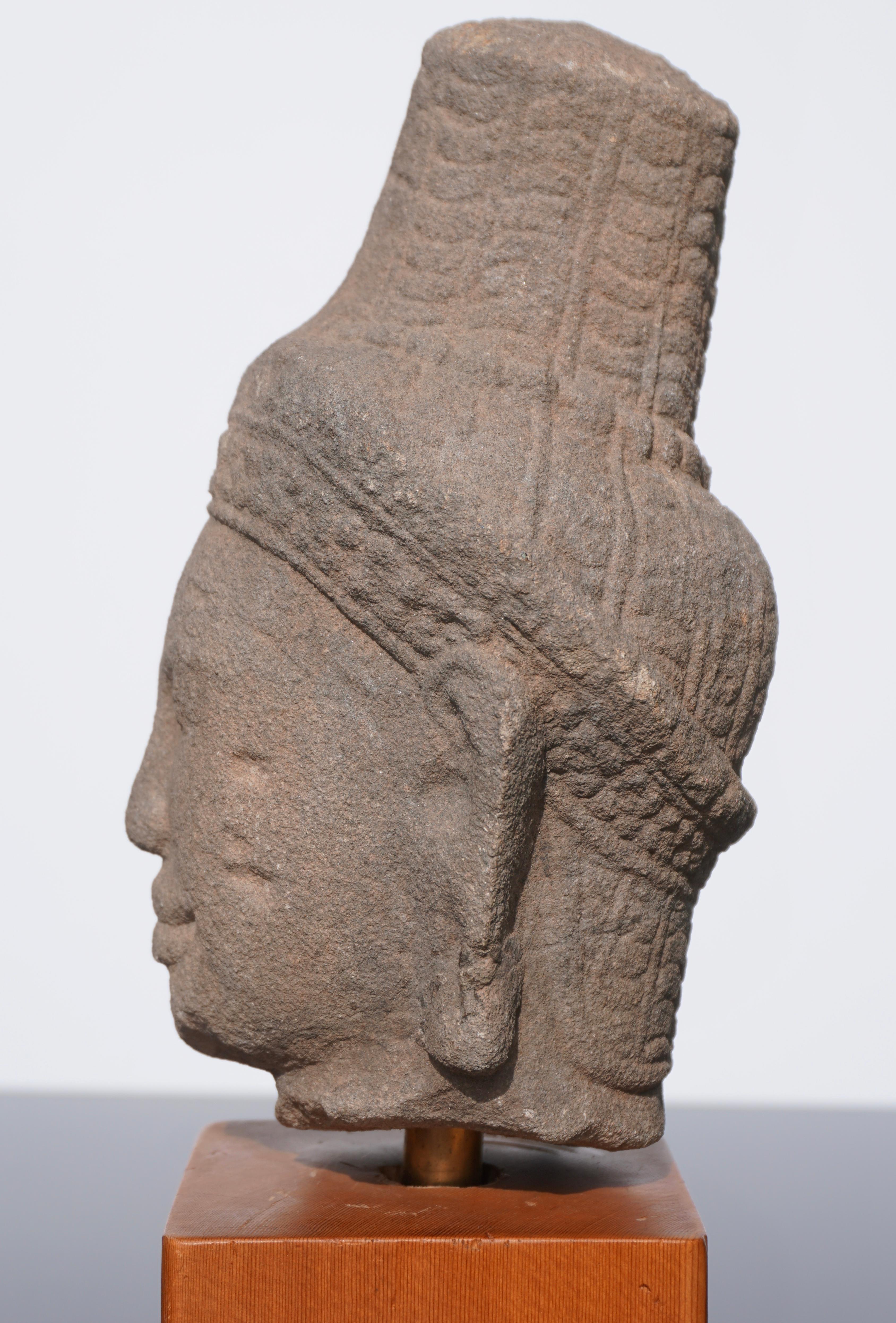 Cambodian Khmer Sandstone Buddha Shiva Head 11th Century