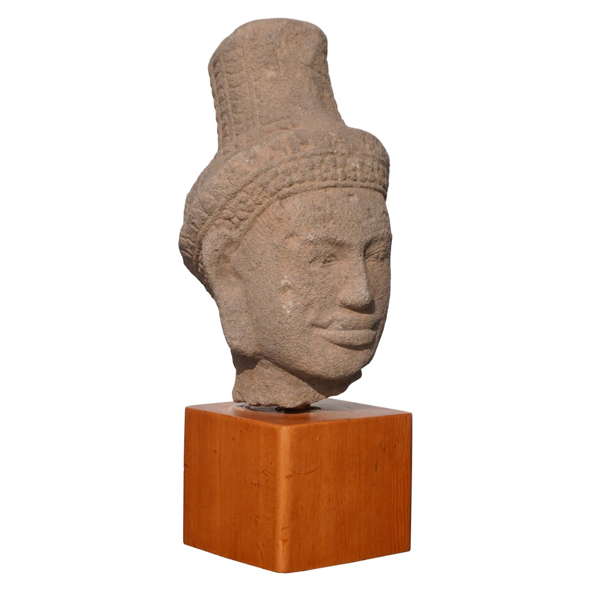 Khmer Sandstone Buddha Shiva Head 11th Century For Sale