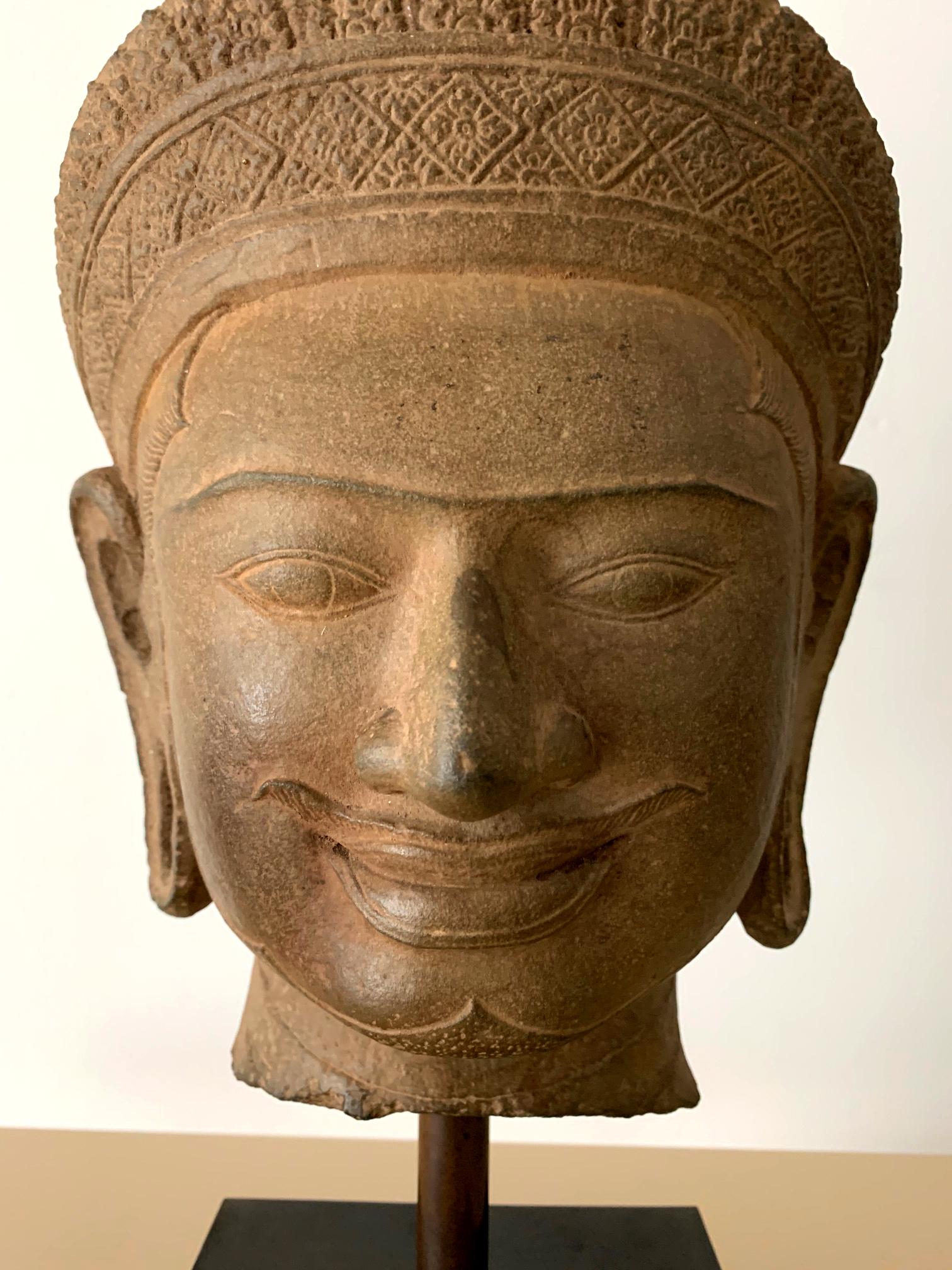 Hand-Carved Khmer Sandstone Carving of Vishnu Cambodia