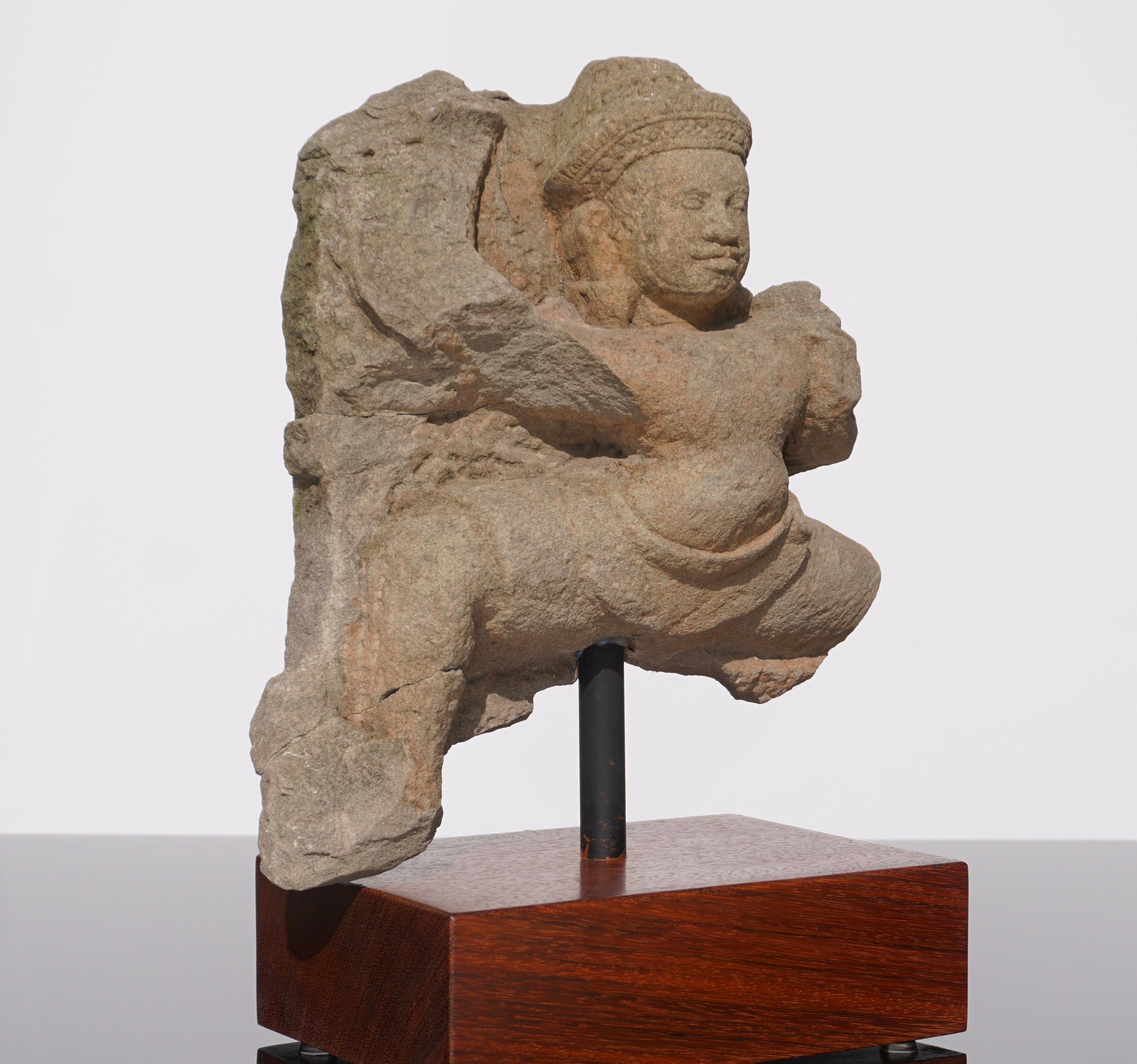 Pre-Columbian Khmer Sandstone Stele Schist of Buddha or Shiva, 12th Century