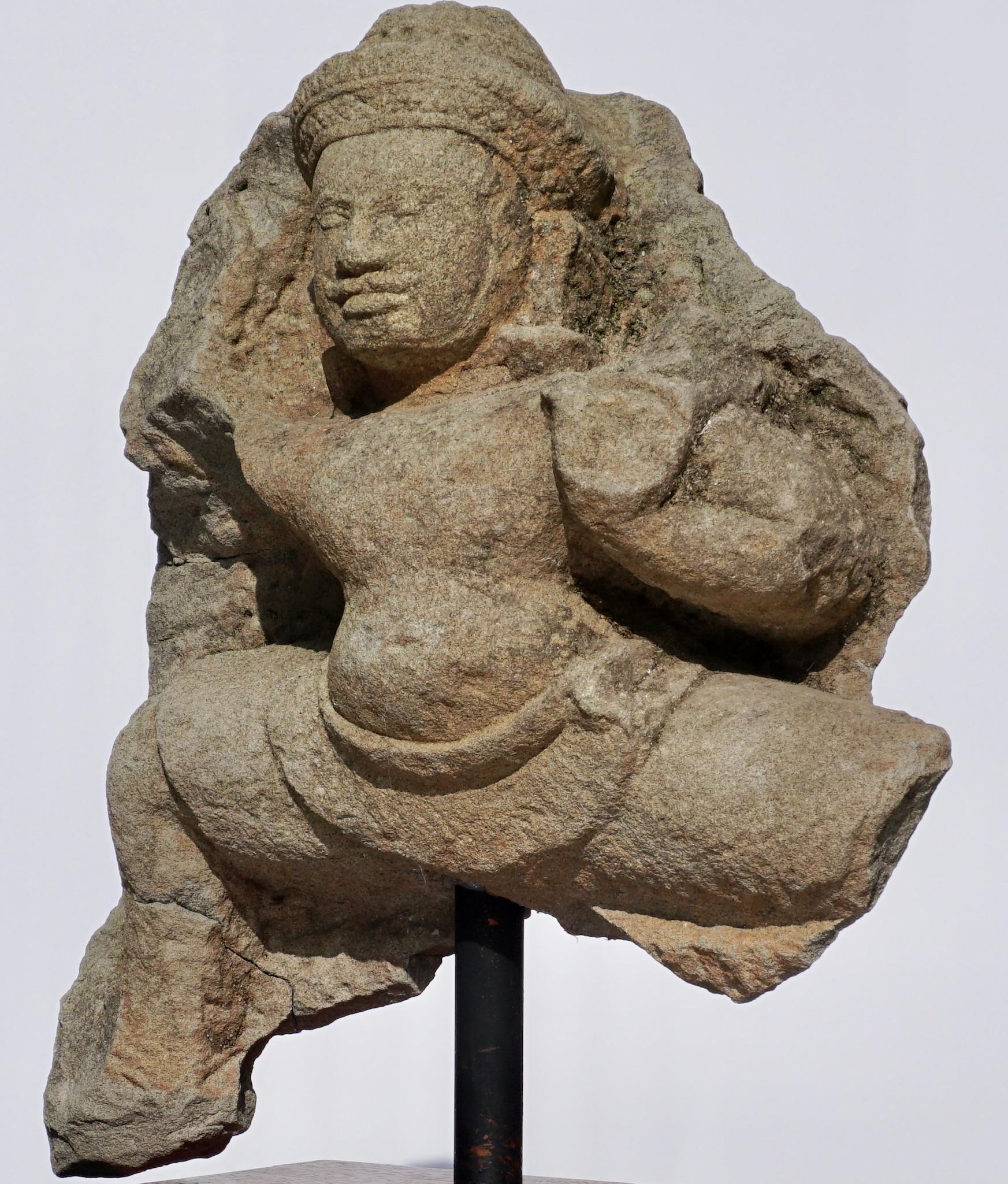 Cambodian Khmer Sandstone Stele Schist of Buddha or Shiva, 12th Century