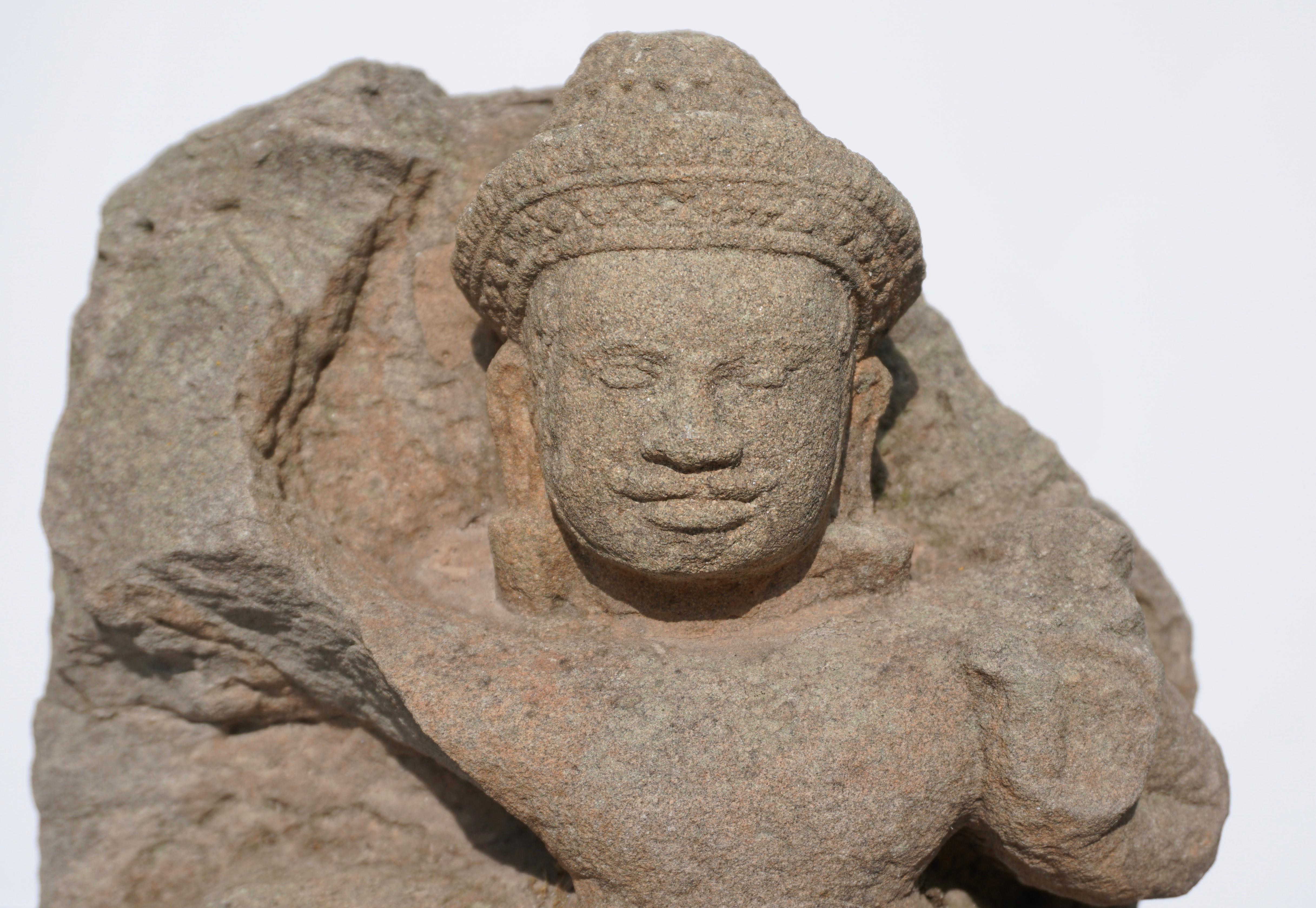 Hand-Carved Khmer Sandstone Stele Schist of Buddha or Shiva, 12th Century