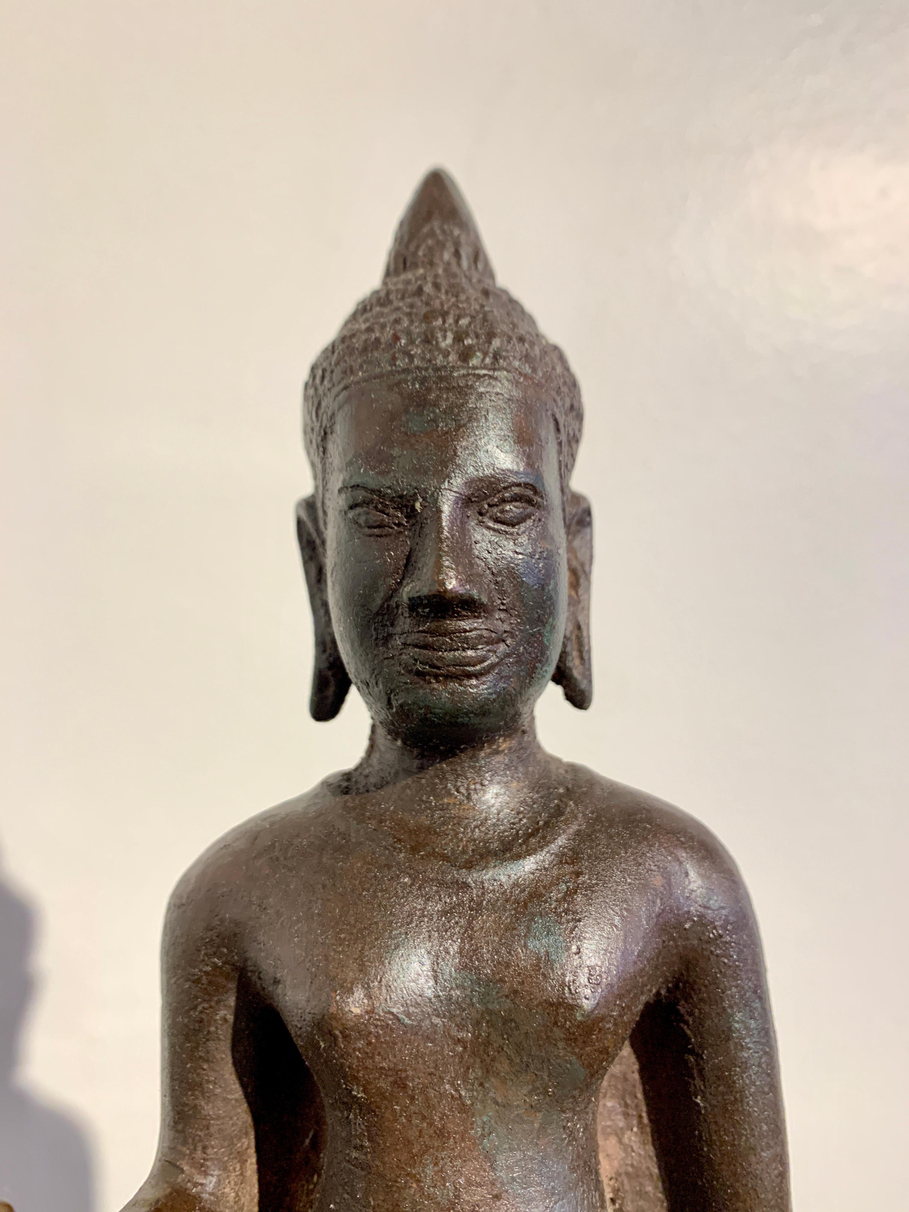 Khmer Style Bronze Figure of a Standing Buddha, Mid-20th Century, Thailand 1