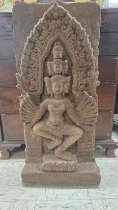 Khmer Style Sandstone Frieze of Buddhist God Brahma