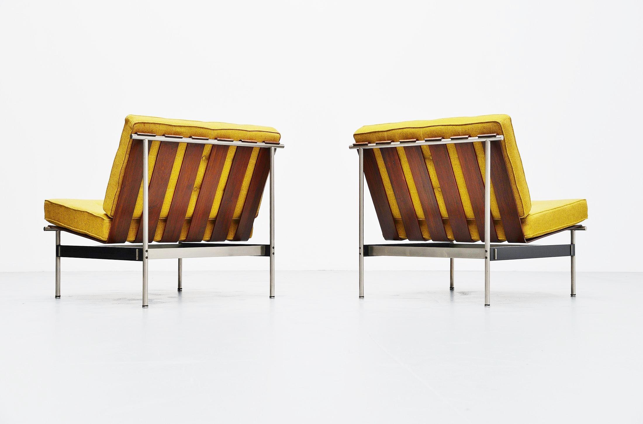 Highly rare lounge chairs model 416 designed by Dutch designer (With Chinese/Indonesian background) Kho Liang Ie and manufactured by Artifort, Holland 1959. This pair of chairs was one of the nicest designs by Kho Liang Ie for Artifort, and very