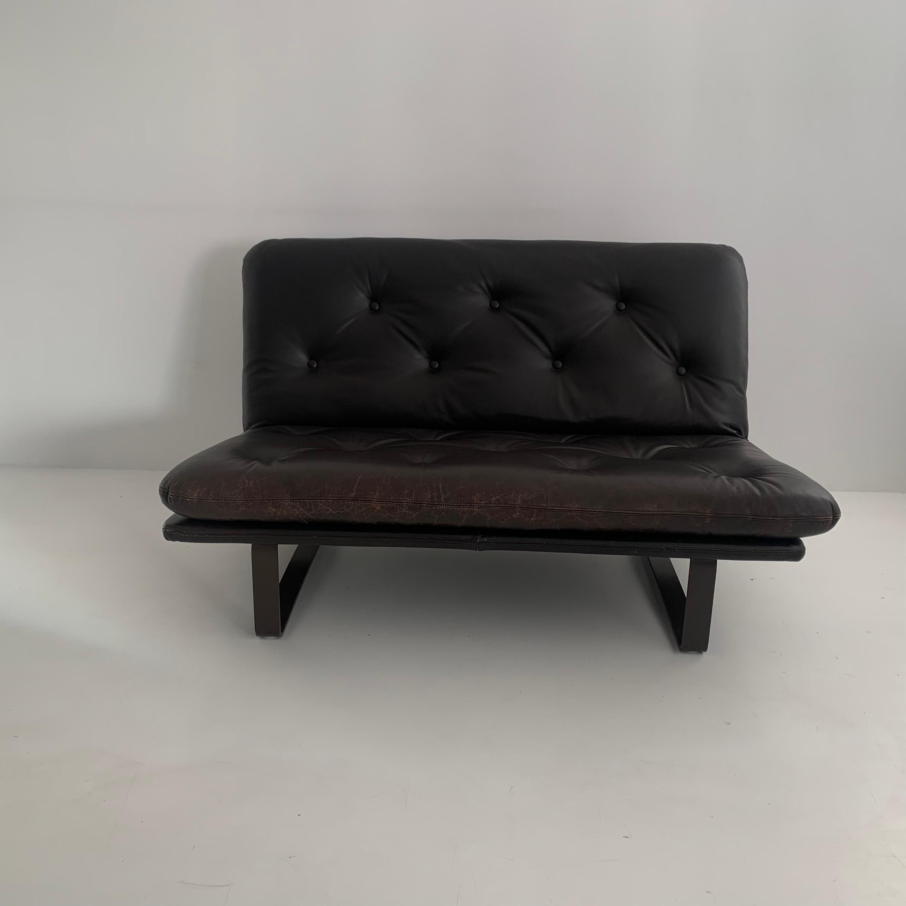 Mid-Century Modern Kho Liang Ie for Artifort model C684 brown leather sofa, 1970’s