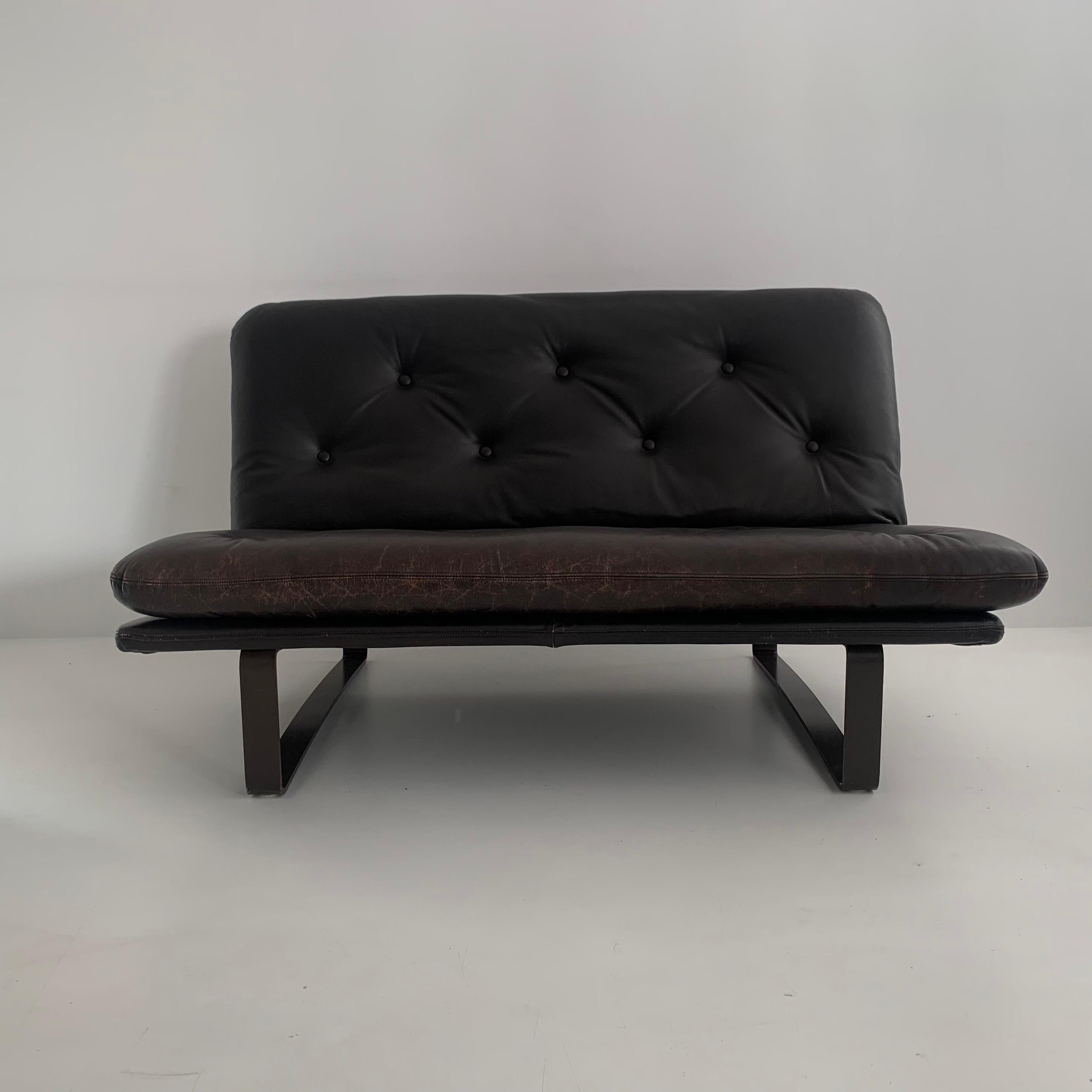 Dutch Kho Liang Ie for Artifort model C684 brown leather sofa, 1970’s
