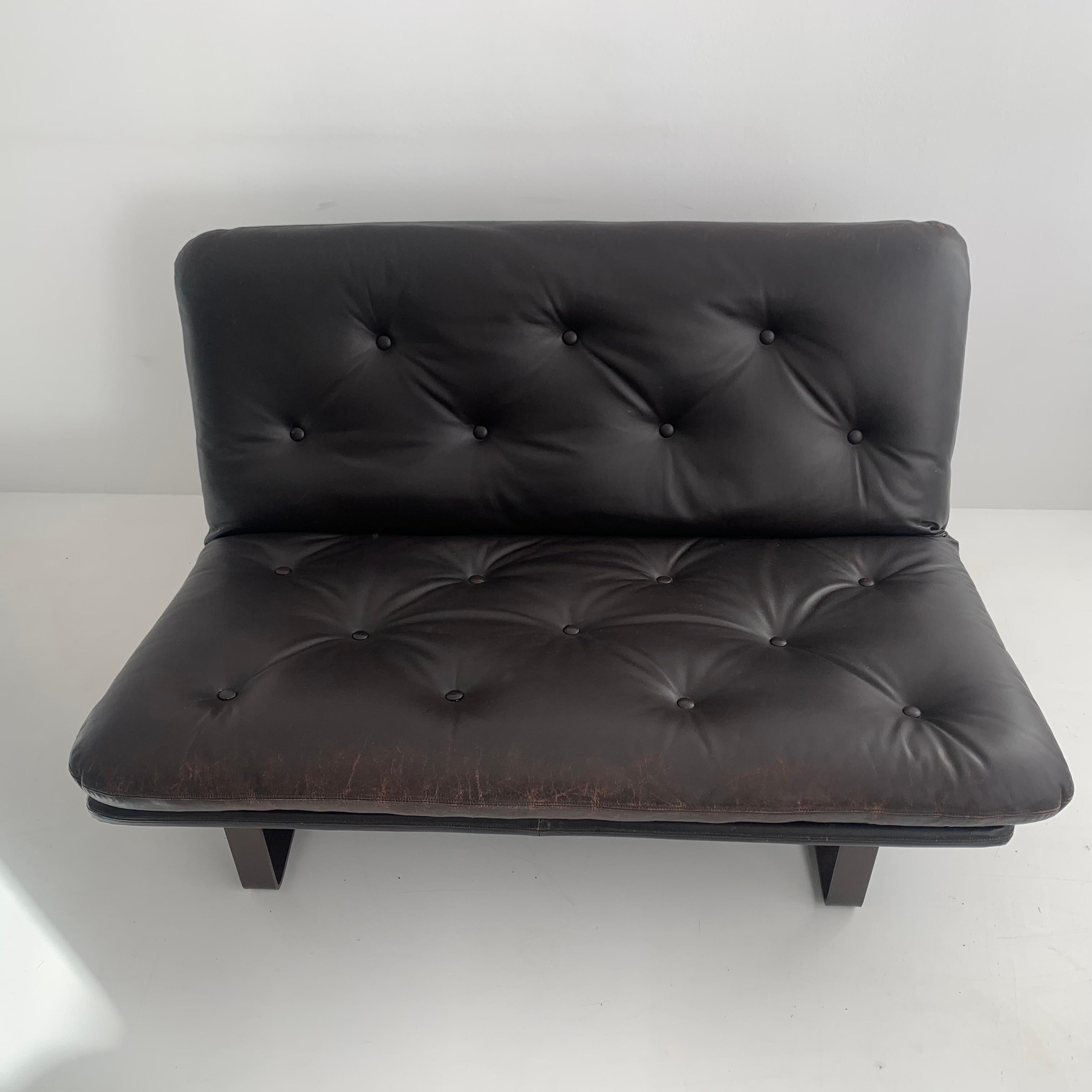 Metal Kho Liang Ie for Artifort model C684 brown leather sofa, 1970’s