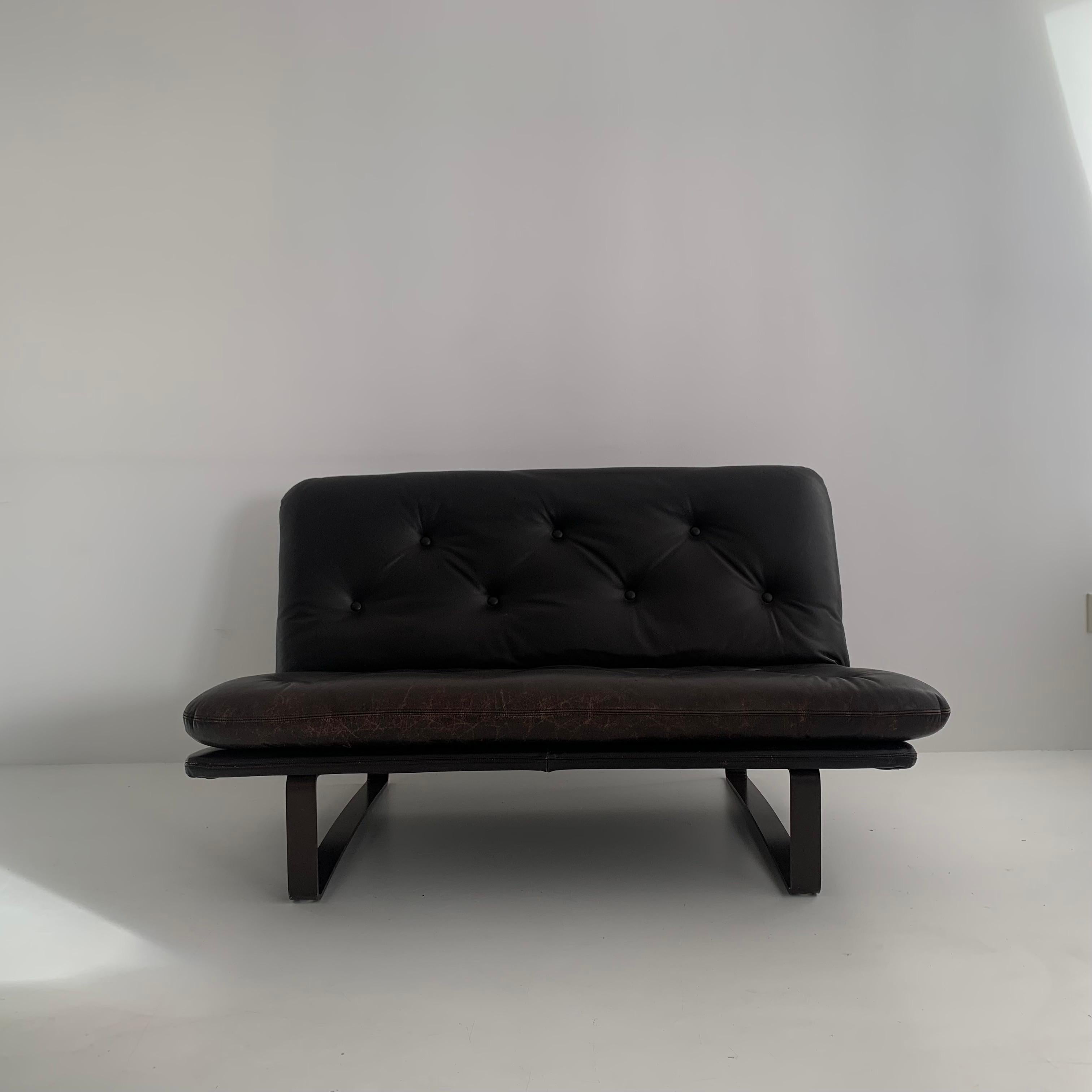 Kho Liang Ie for Artifort model C684 brown leather sofa, 1970’s 1