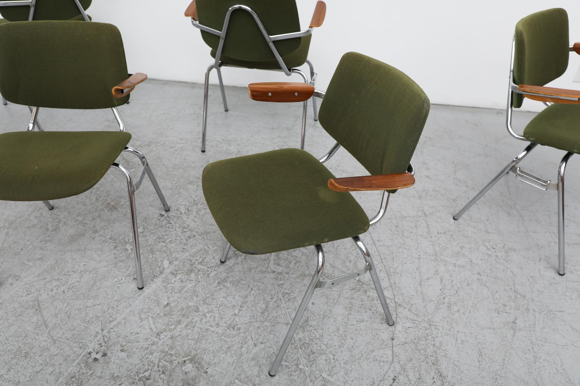 Dutch Kho Liang Ie ‘Model 395 B/Z’ Green Stacking Chairs with Armrests For Sale