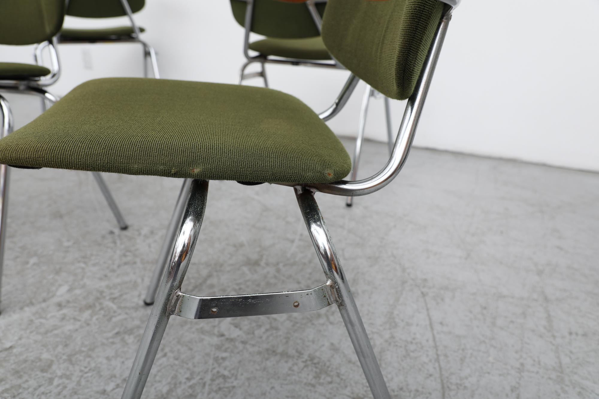 Metal Kho Liang Ie ‘Model 395 B/Z’ Green Stacking Chairs with Armrests For Sale
