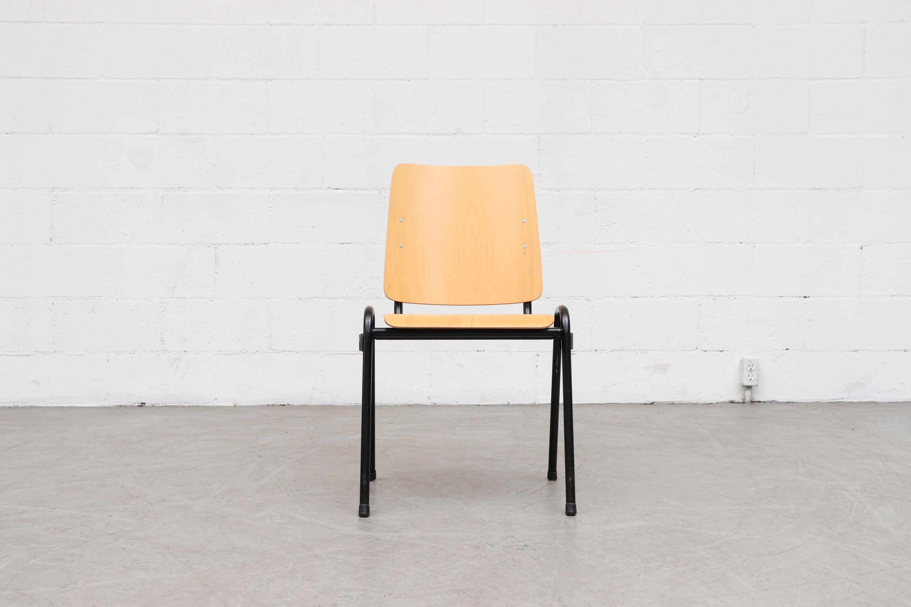 Mid-Century Modern Kho Liang Ie Attributed Blonde Plywood and Tubular Metal Stacking Chairs
