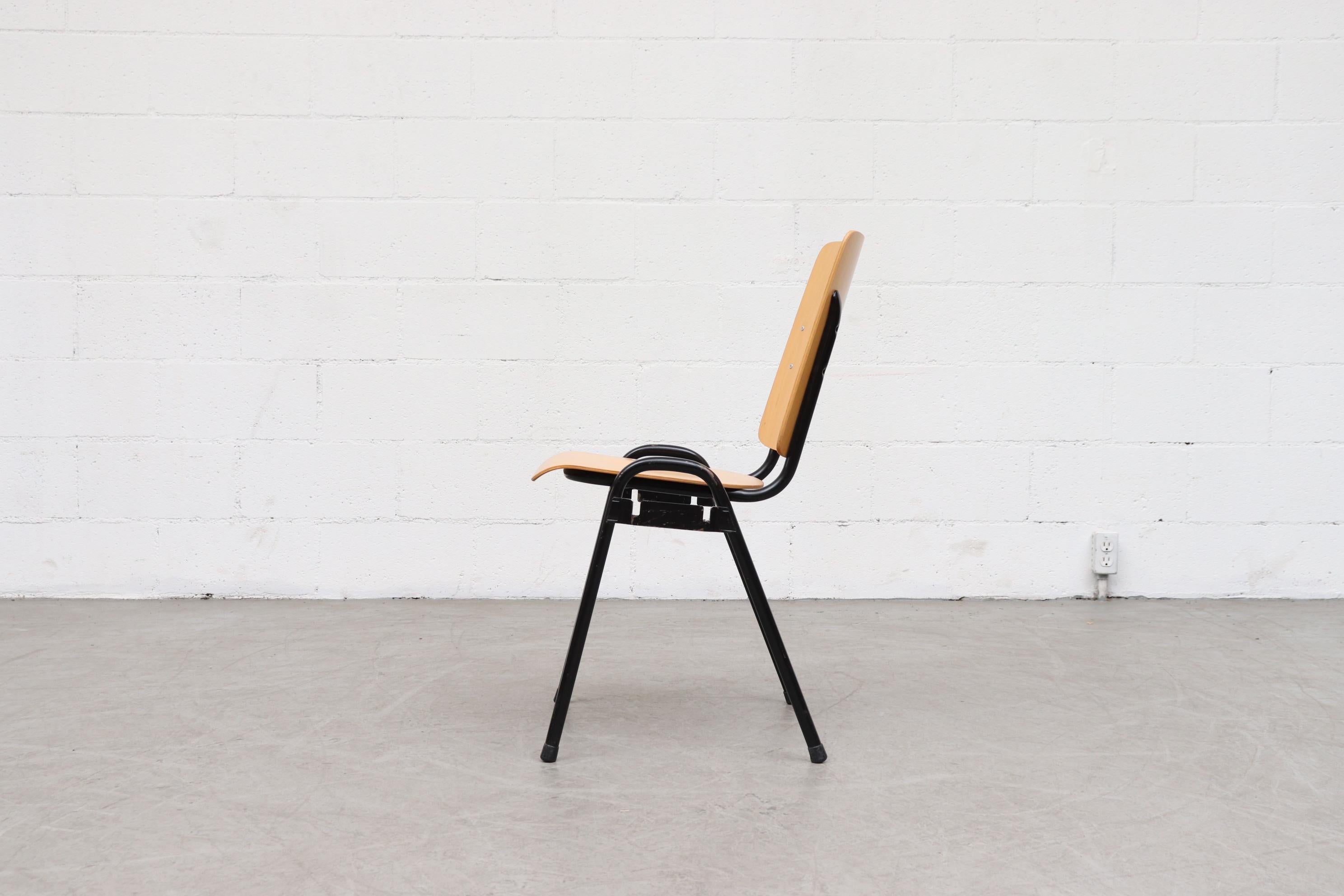 Enameled Kho Liang Ie Attributed Blonde Plywood and Tubular Metal Stacking Chairs