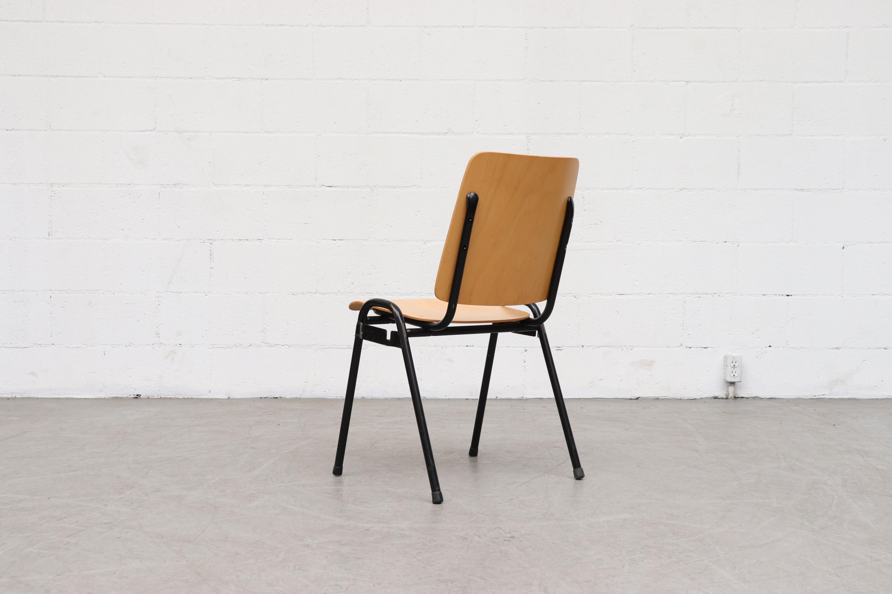Kho Liang Ie Attributed Blonde Plywood and Tubular Metal Stacking Chairs In Good Condition In Los Angeles, CA