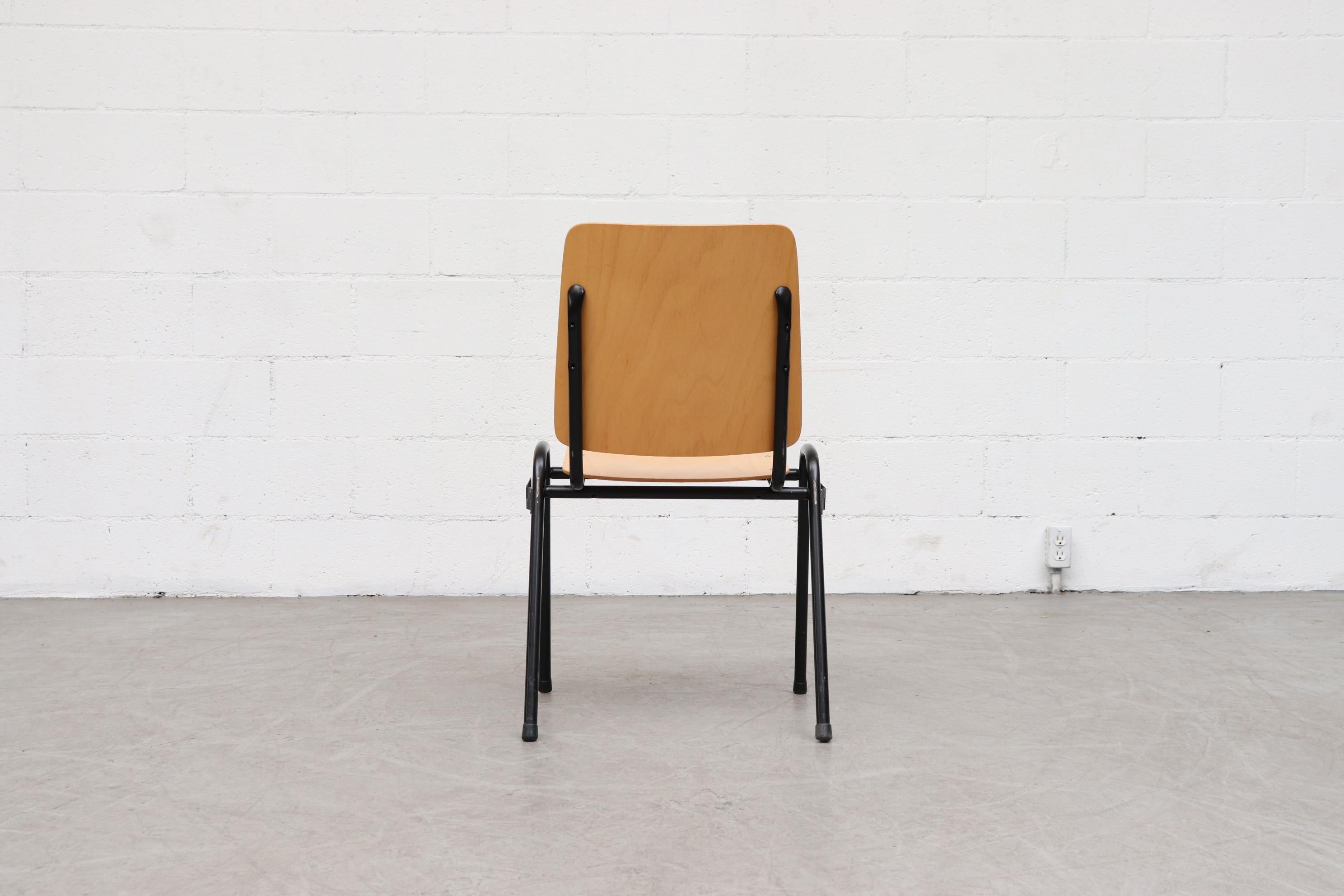Mid-20th Century Kho Liang Ie Attributed Blonde Plywood and Tubular Metal Stacking Chairs
