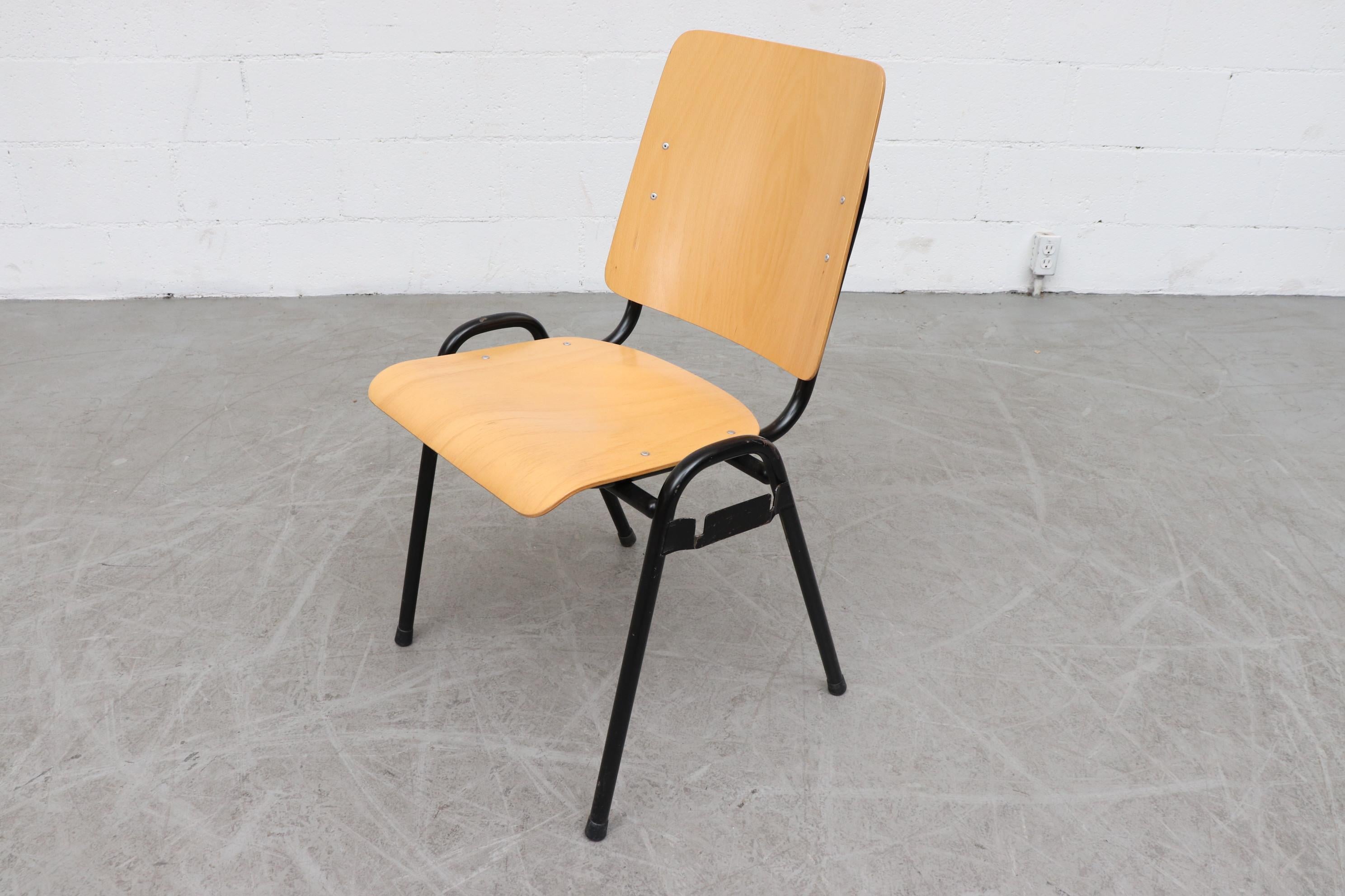 Wood Kho Liang Ie Attributed Blonde Plywood and Tubular Metal Stacking Chairs