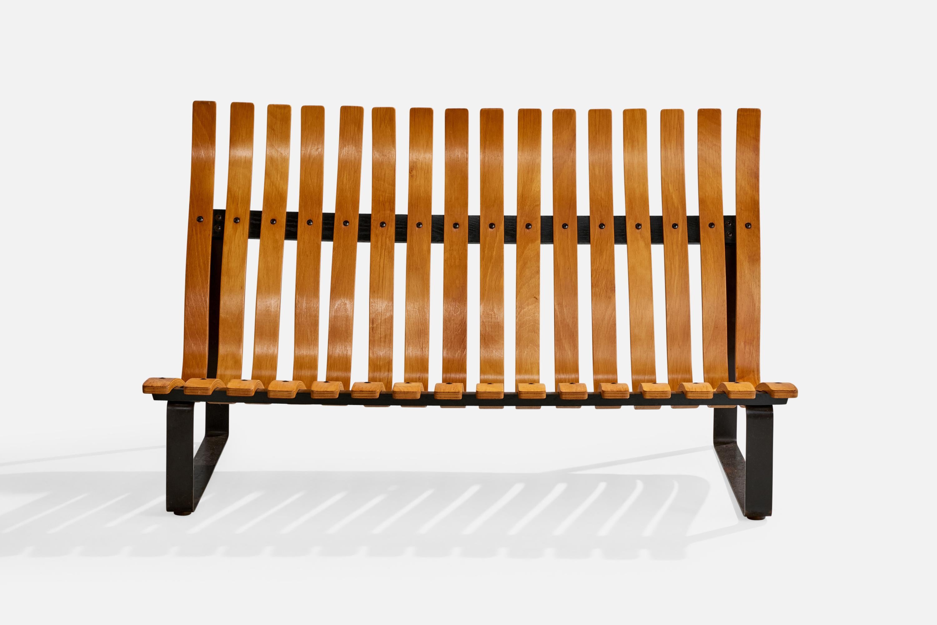 Mid-Century Modern Kho Liang Le Attribution, Bench, Metal, Bentwood, Netherlands, 1960s For Sale