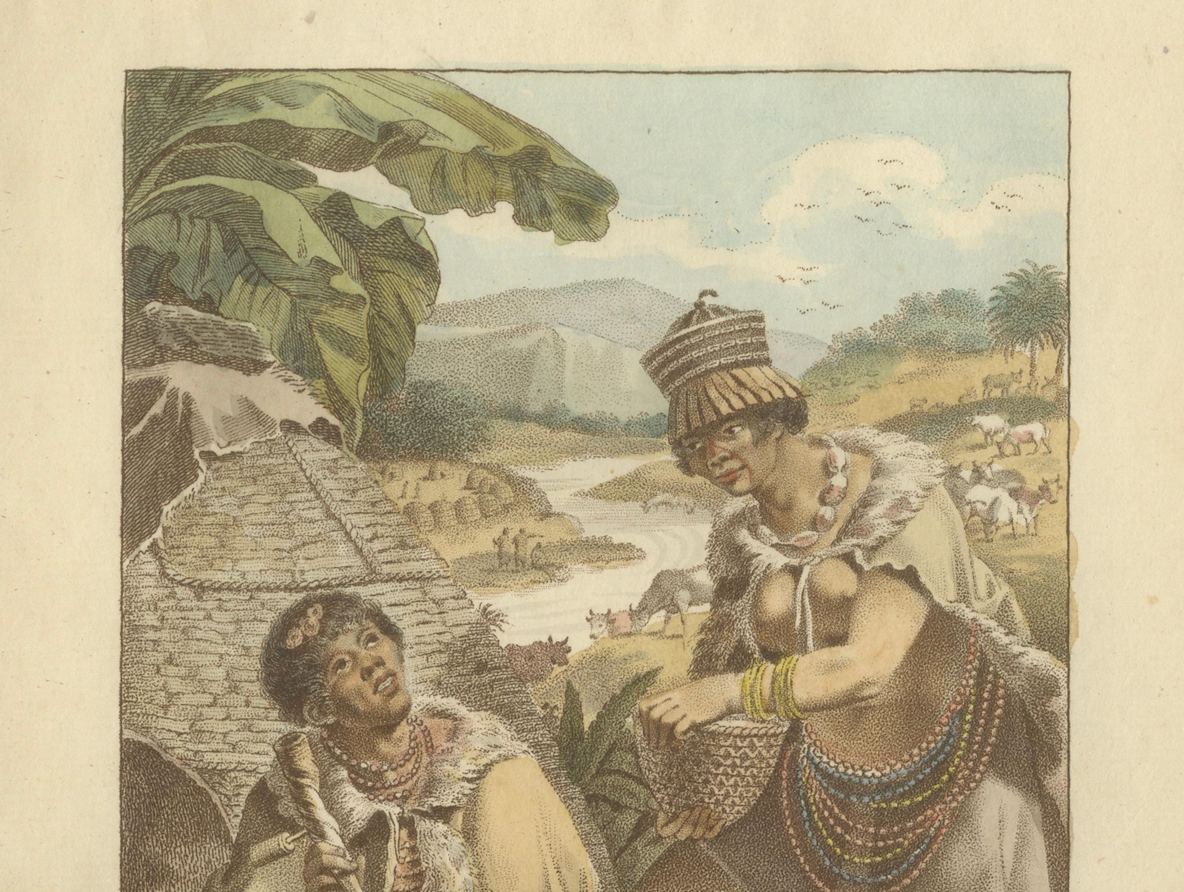 Gravé Figures Khoikhoi d'Afrique australe - Gravure ethnographique ancienne. C.I.C. en vente
